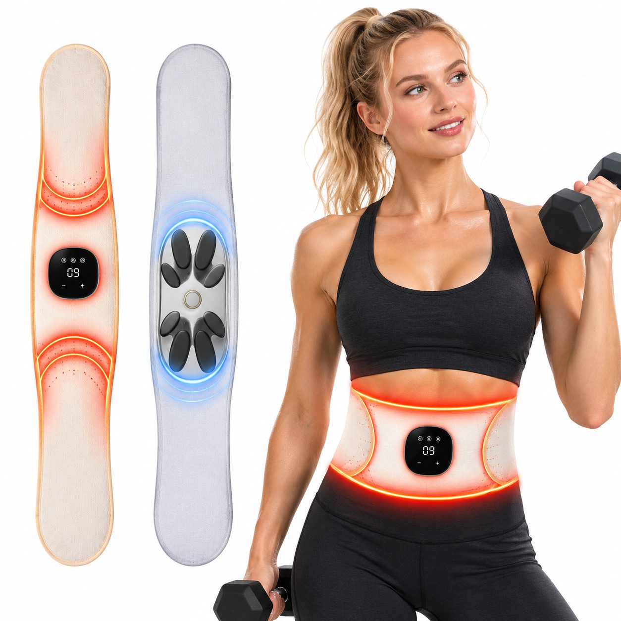 Fyrove Massagegerät EMS Bauchmuskeltrainer Gürtel mit Wärme, Rotlicht & Massage, Kabelloser EMS-Fitnessgürtel für Bauch & Taille, mit wohltuender Wärme und individuell einstellbarer Intensität, ideal für Training und Entspannung zu Hause.