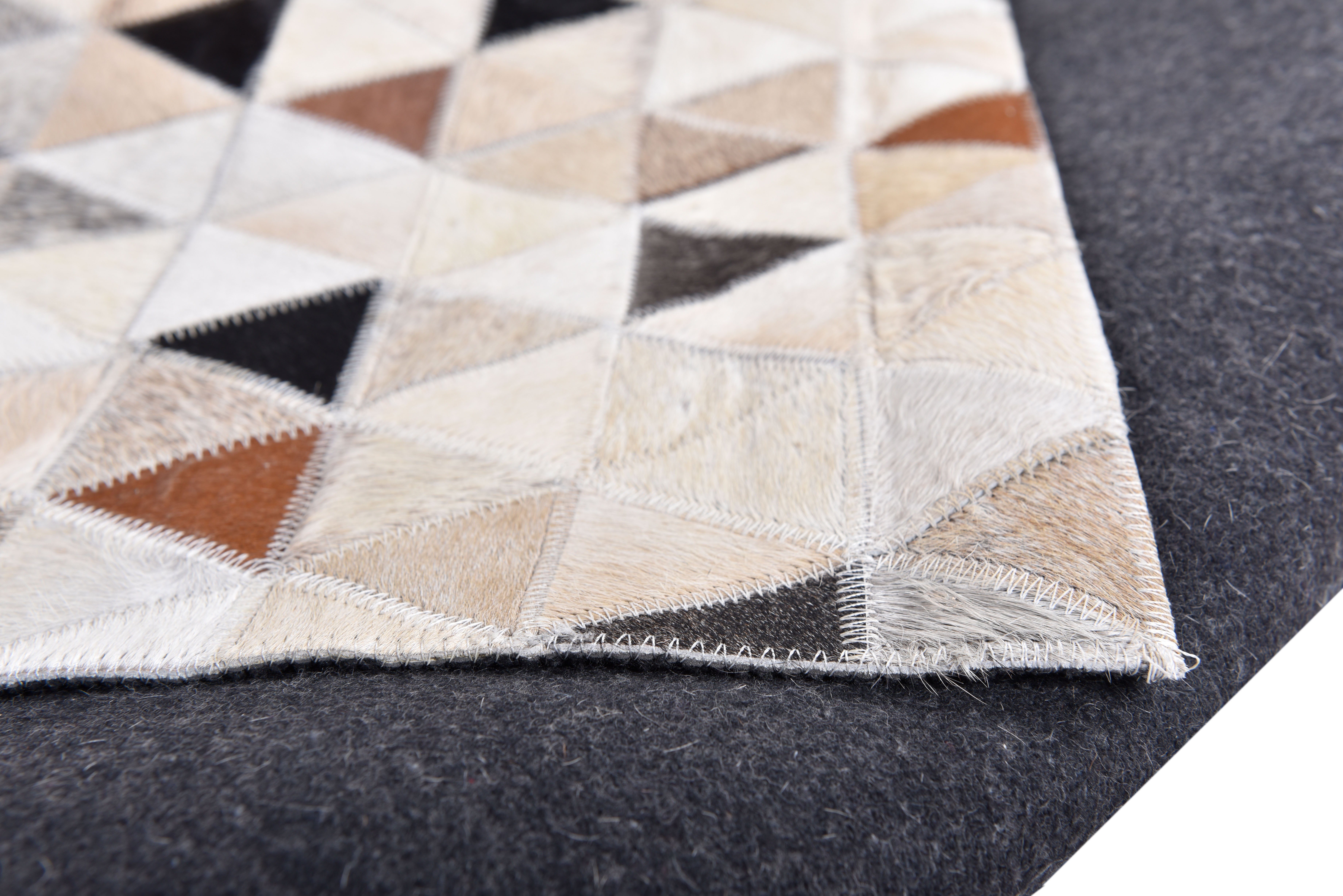 THEKO Fellteppich Kobe, rechteckig, Höhe: 3 mm, Patchwork, handgenäht, echtes Rinderfell in Naturtönen