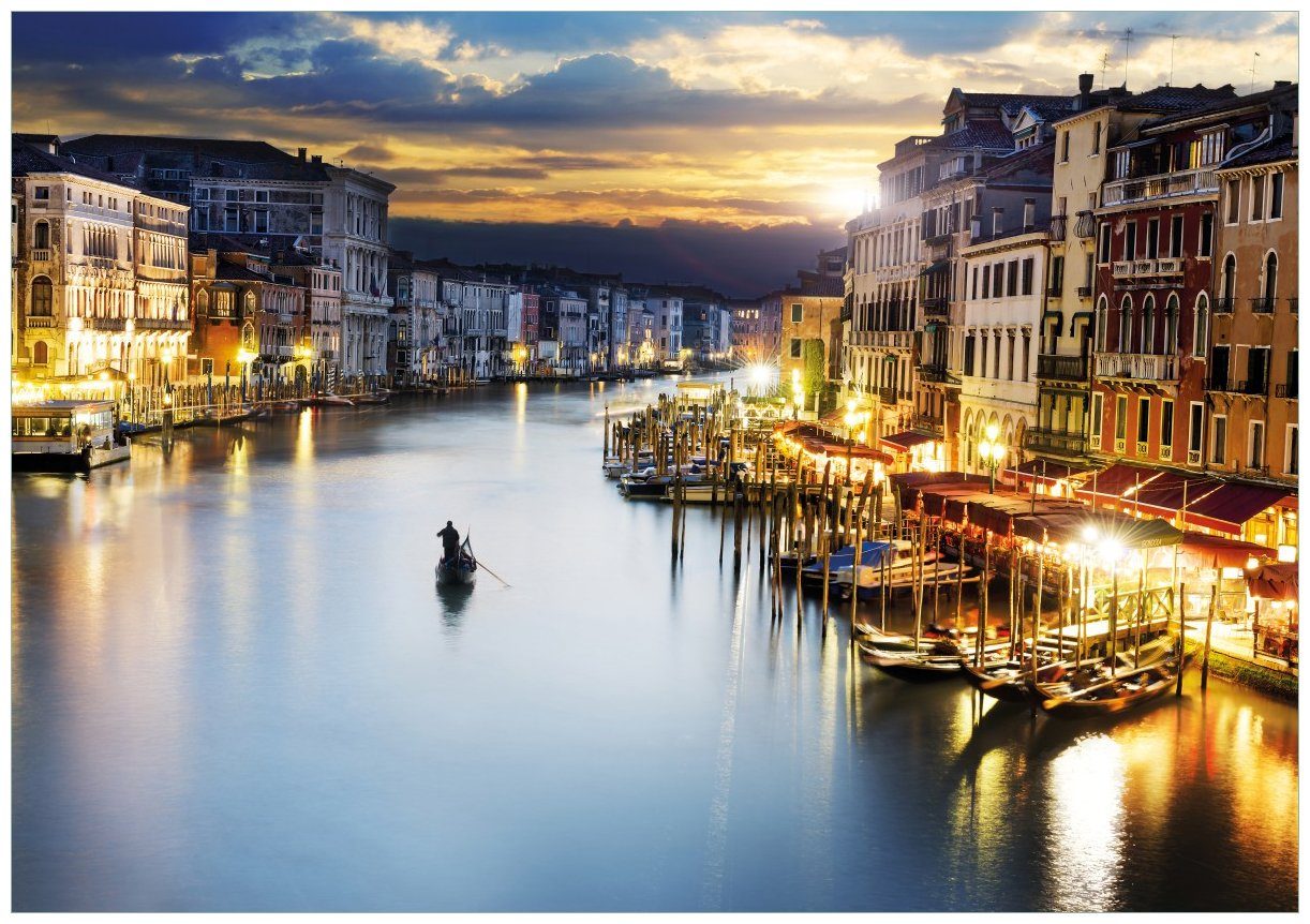 Wallario Wandbild, Canal Grande in Venedig am Abend mit untergehender  Sonne, in verschiedenen Ausführungen