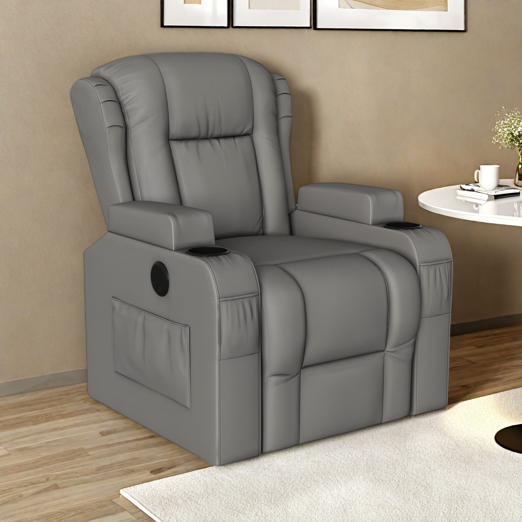 Simurq Massagesessel Relaxsessel mit 8 Vibrationspunkte, Schlafsessel, Wärmefunktion, USB (Relaxsessel mit Hocker), Liegefunktion,Massagefunktion,Seitentaschen,Ergonomisch Heizung Sessel
