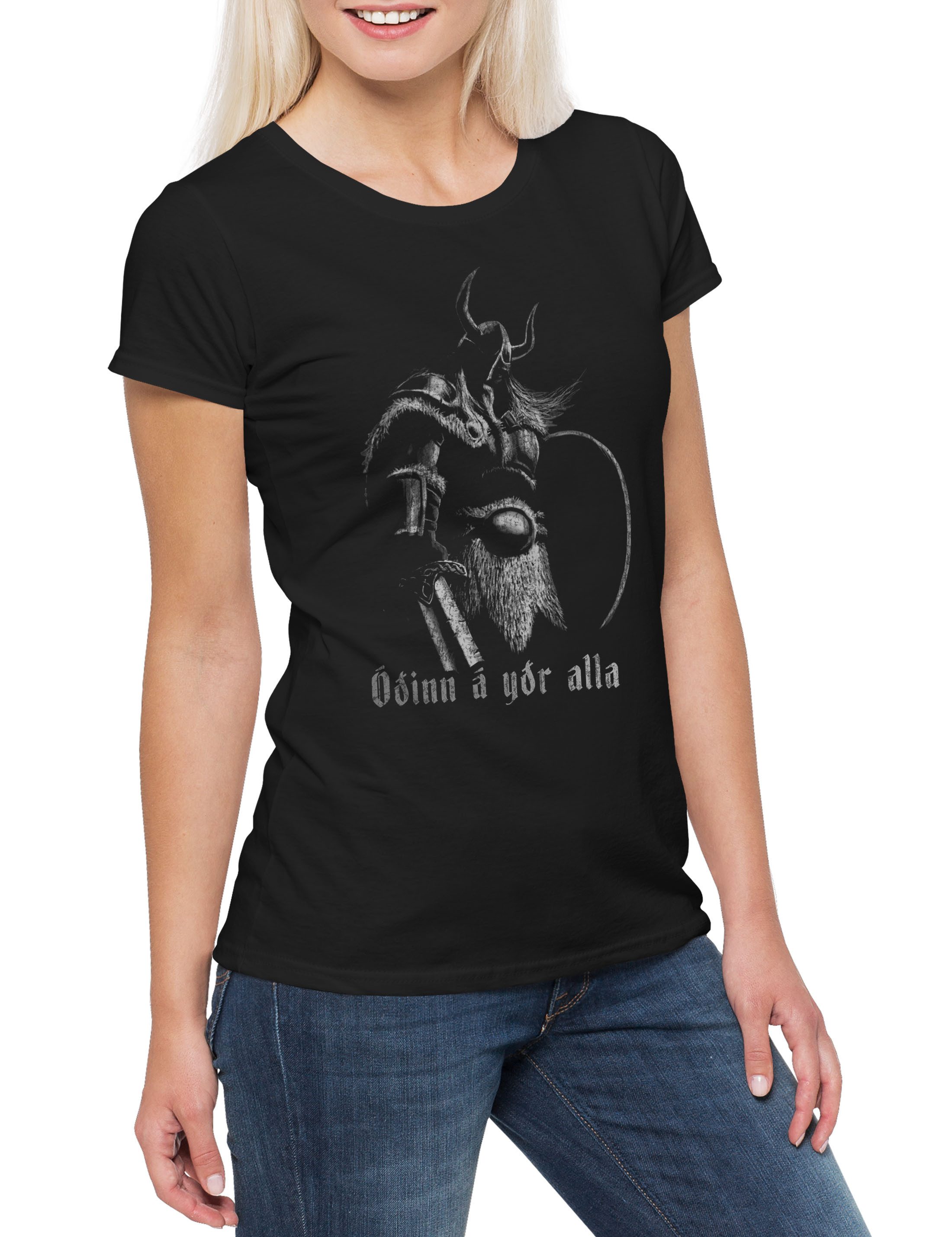 Print-Shirt Viking Battlecry Damen T-Shirt Wikinger Schlachtruf Norsemen Norse