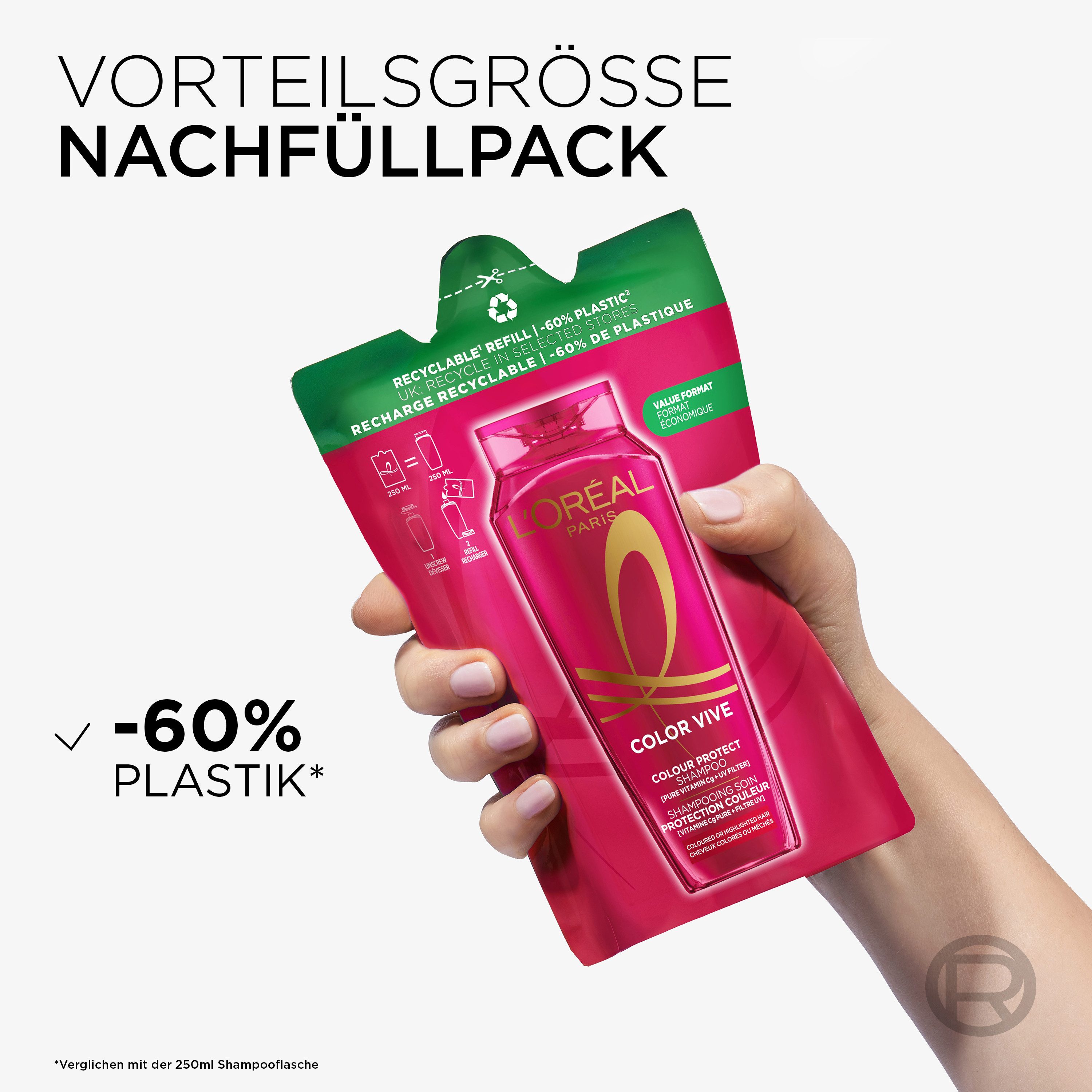 L'ORÉAL PARIS Haarshampoo ELVITAL COLOR GLANZ PFLEGESHAMPOO NP, Packung, 6-tlg.