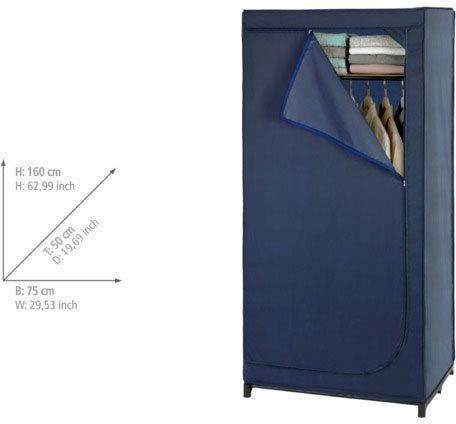 WENKO Kleiderschrank Business Polyester-Qualität, mit Ablage, Höhe 160 cm,  Hochwertiger Falt-Schrank mit zusätzlichem Ablagefach und Reißverschluss | Stahlschränke