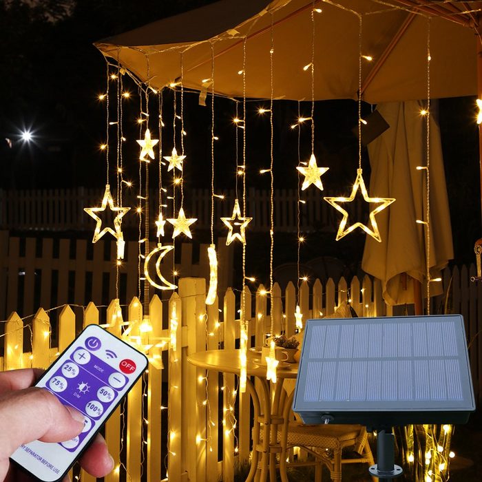 Rosnek LED-Lichtervorhang 3M Solar Wasserdichte Timer für Gärten Hinterhof Ramadan Deko mit Fernbedienung