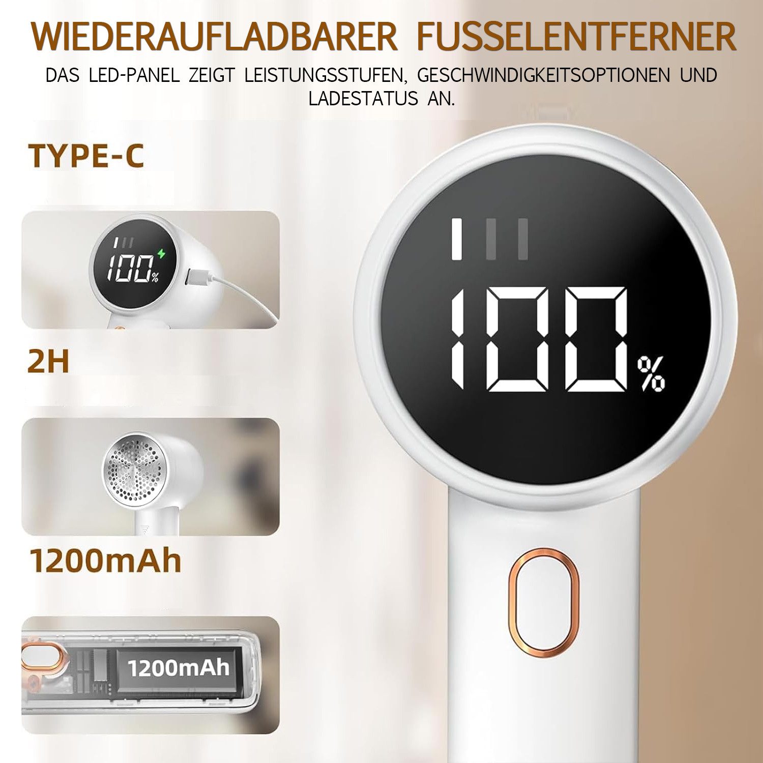 TUWENA Fusselrasierer Tragbarer Aufladbar Elektrisch Fusselentferner, LED-Anzeige, 3 Geschwindigkeiten Sind Einstellbar für Verschiedene Stoffe