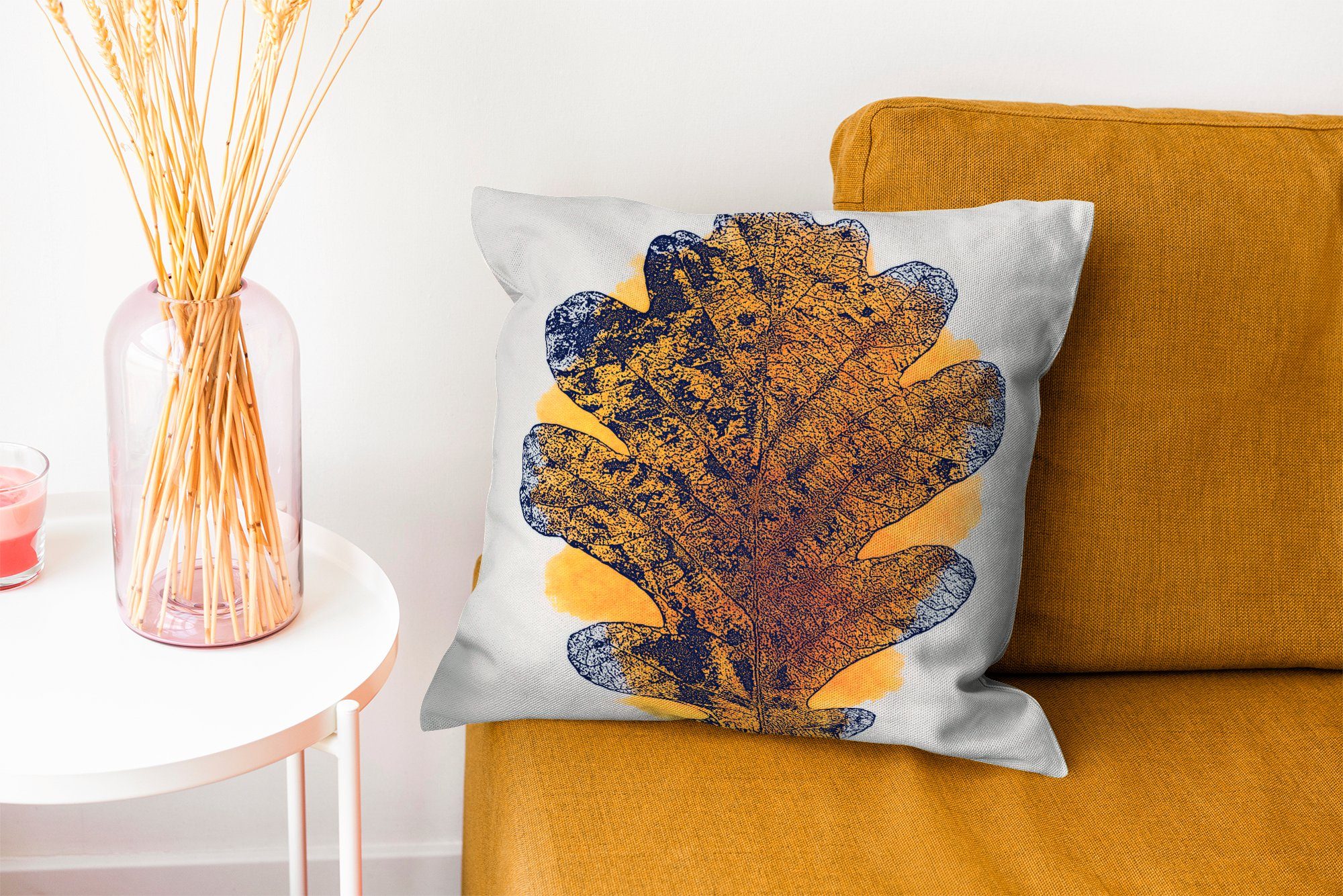 - MuchoWow Aquarell Eichenblatt, Sofakissen Wohzimmer, Zierkissen Orange für Schlafzimmer, Deko, Füllung - mit Dekokissen