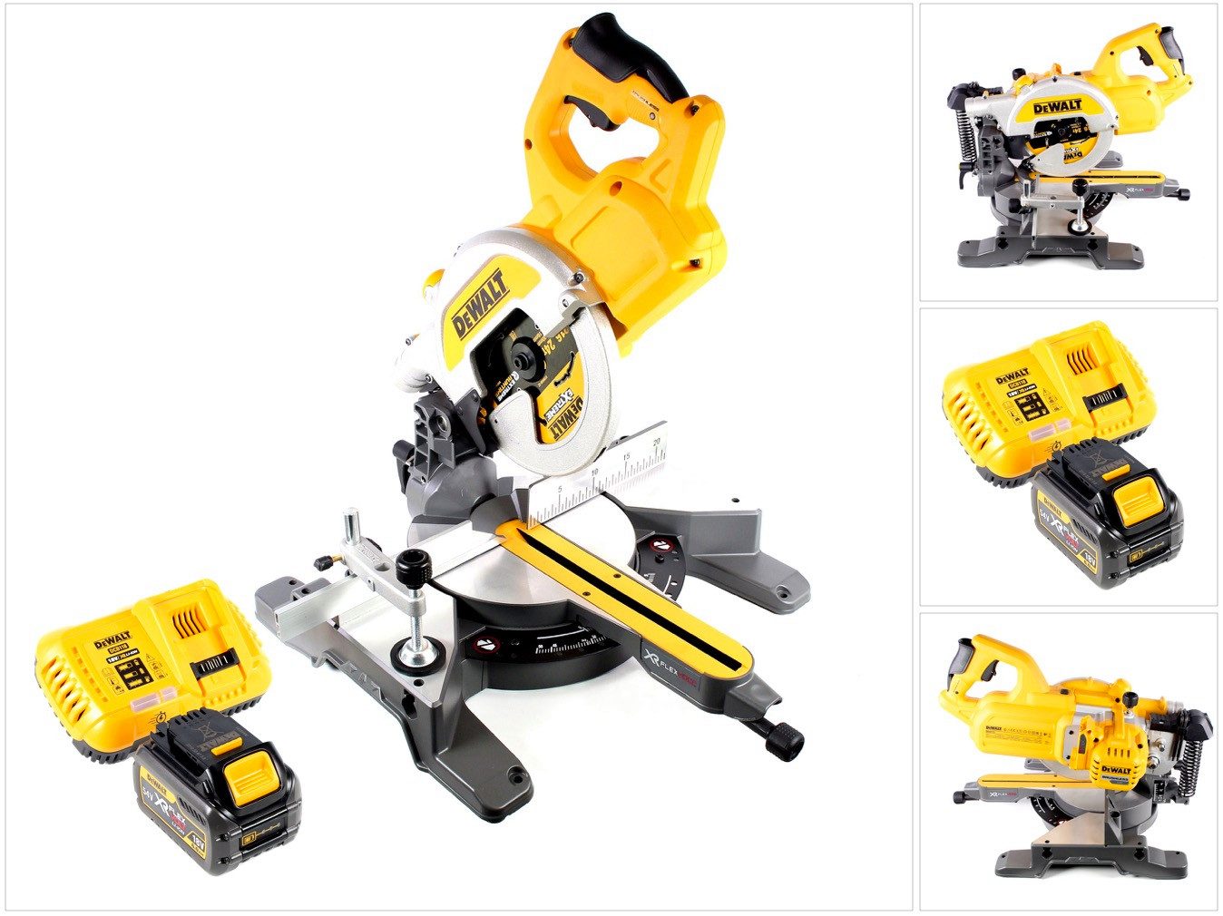 DeWalt Akku-Kapp-Gehrungssäge DCS 777 T1 XR FlexVolt 54 V Akku Paneelsäge 216 mm + 1x Akku 6,0 Ah +