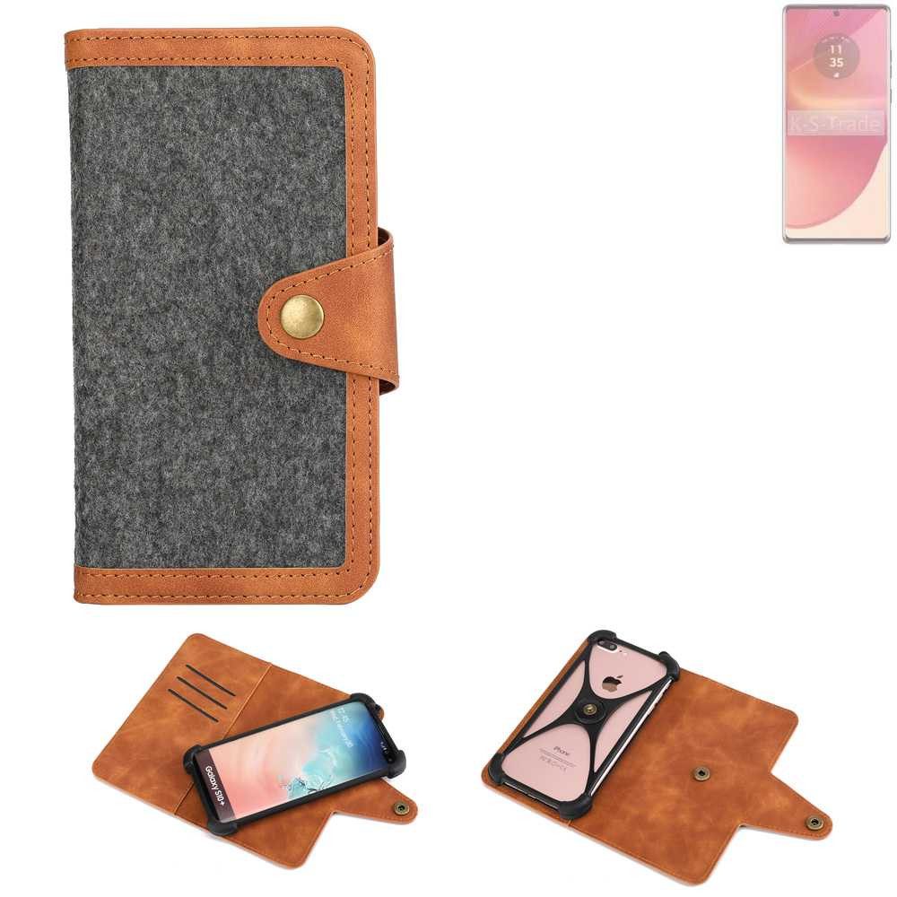 K-S-Trade Handyhülle für Motorola Edge 50 Fusion, Schutzhülle Handyhülle Filz Hülle Kunst-Leder dunkelgrau braun