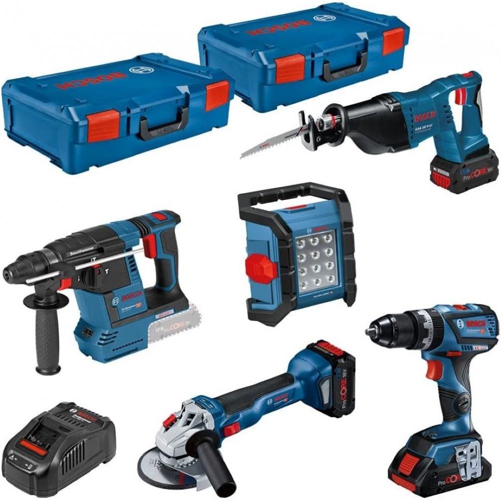 BOSCH Elektrowerkzeug-Set Professional 18V 5 Hochwertige Qualität blau/schwarz, KIT ProCORE Akku-Werkzeugset Tool Professional Bosch