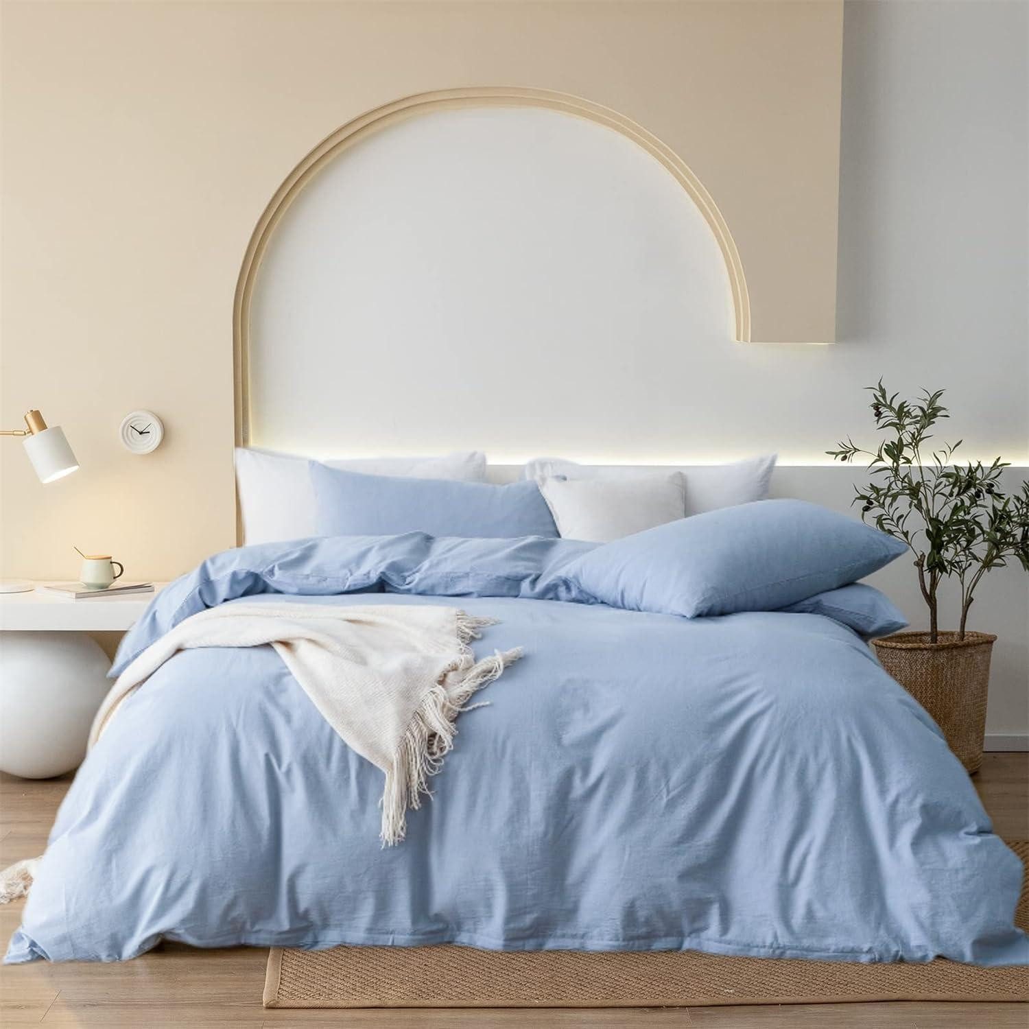 LuxusKollektion Bettwäsche Bettwäsche Set 200x200cm Baumwolle Hellblau