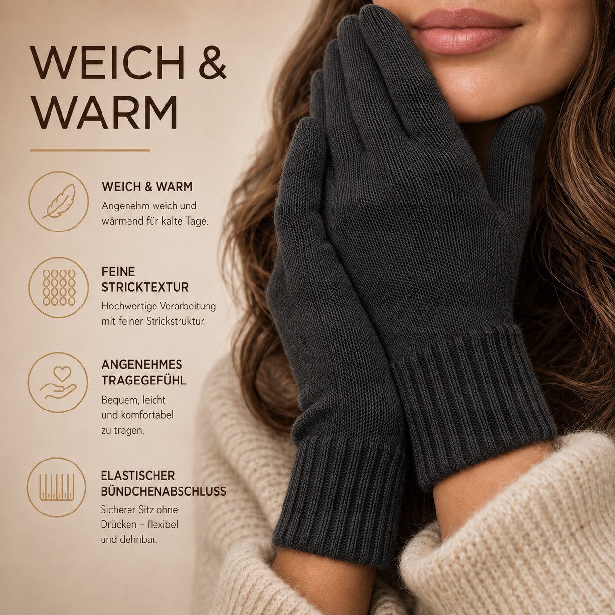 herémood Strickhandschuhe Handschuhe Winter für Damen Herren, Winterhandschuhe, Sport & Fahrrad vollständig bedeckte Finger, Testsiegel SEHR GUT (Note 1,1) – Bild 5 von 5