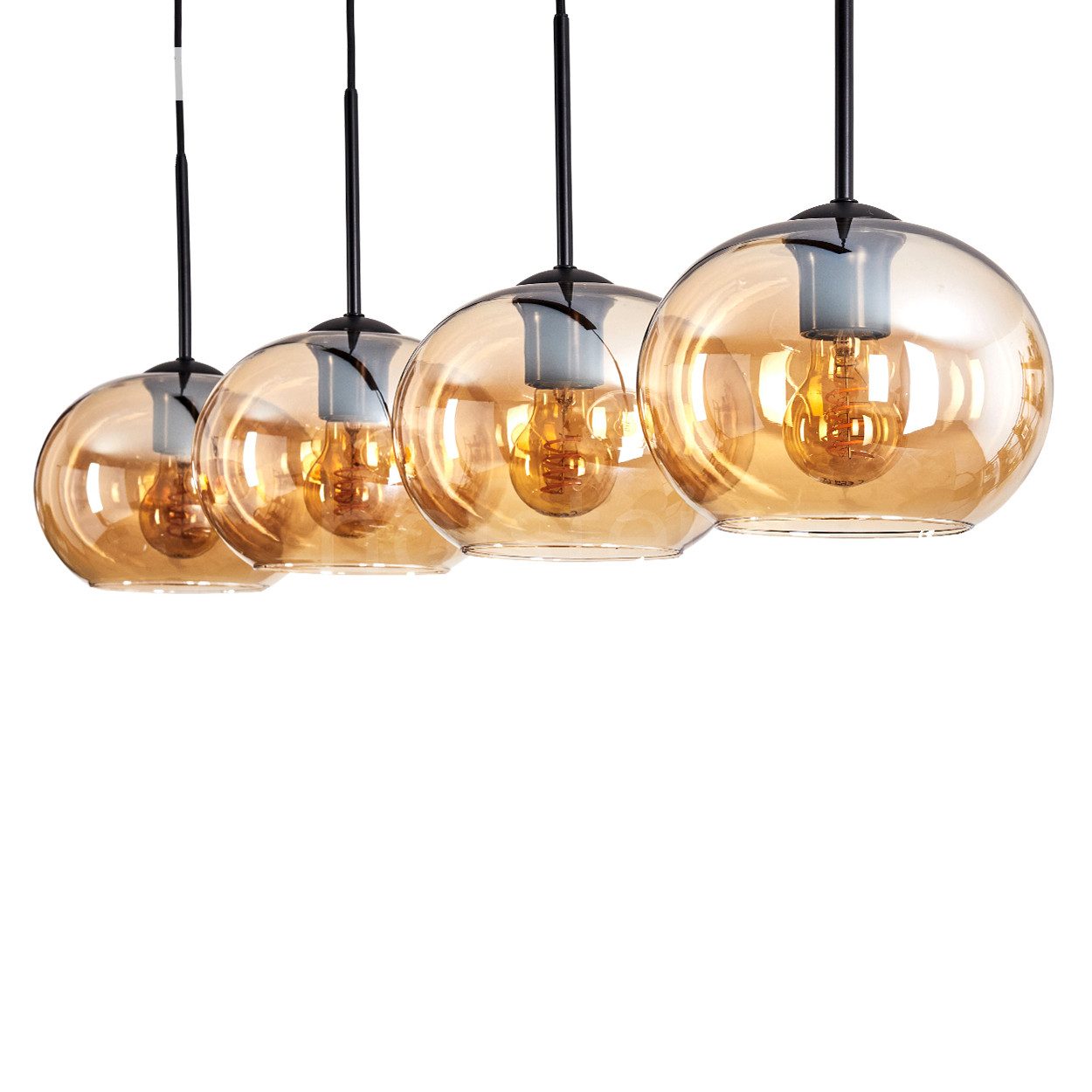 hofstein Hängeleuchte Hängelampe aus Metall/Glas in Schwarz/Bernsteinfarben günstig online kaufen