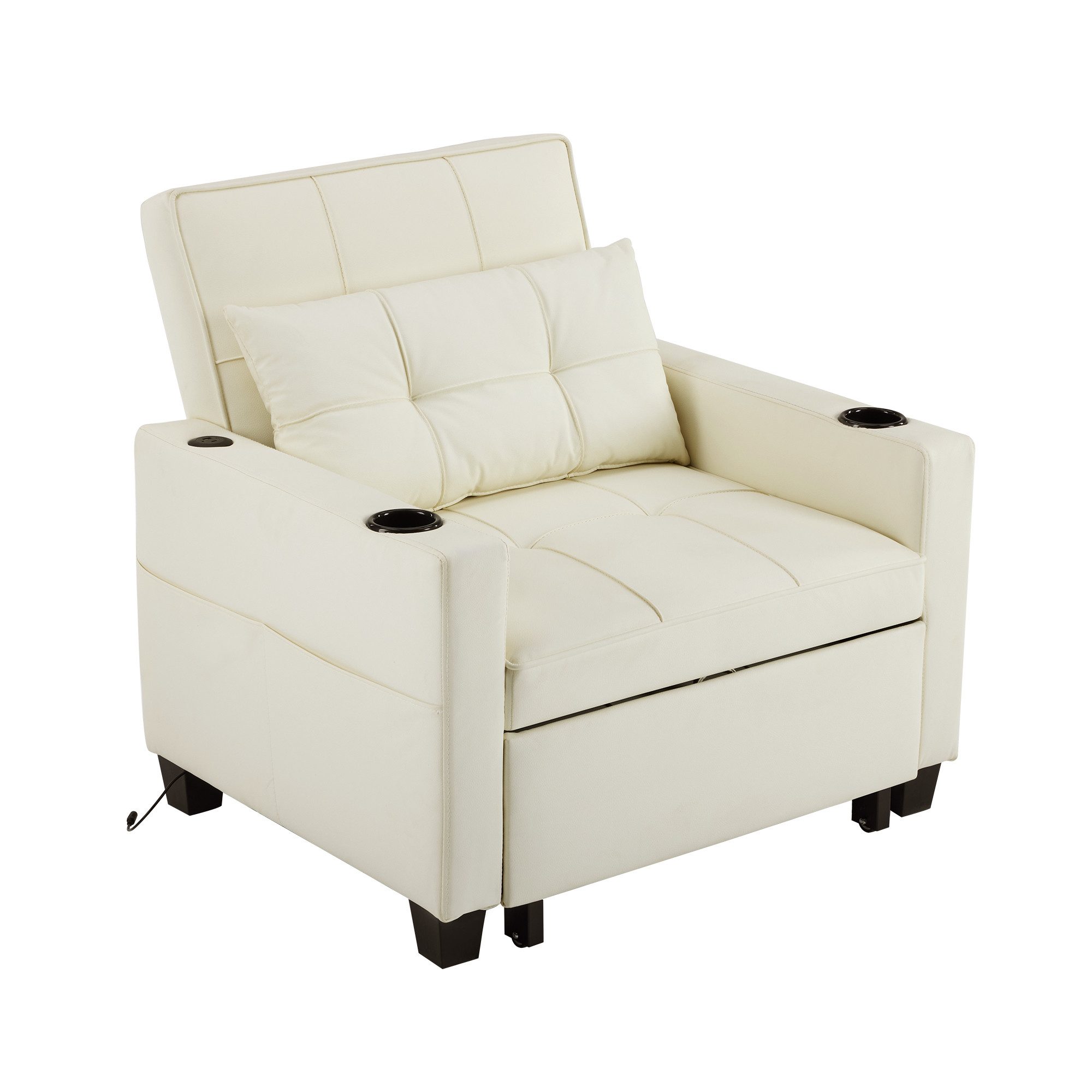 REDOM Schlafsofa Sessel, Liegestuhl, 3-in-1 Ausziehbares Schlafsofa mit USB-Anschluss & Getränkehaltern – Multifunktionaler Liegestuhl, Sessel, Schlafstuhl 1 Teile, mit Relaxfunktion