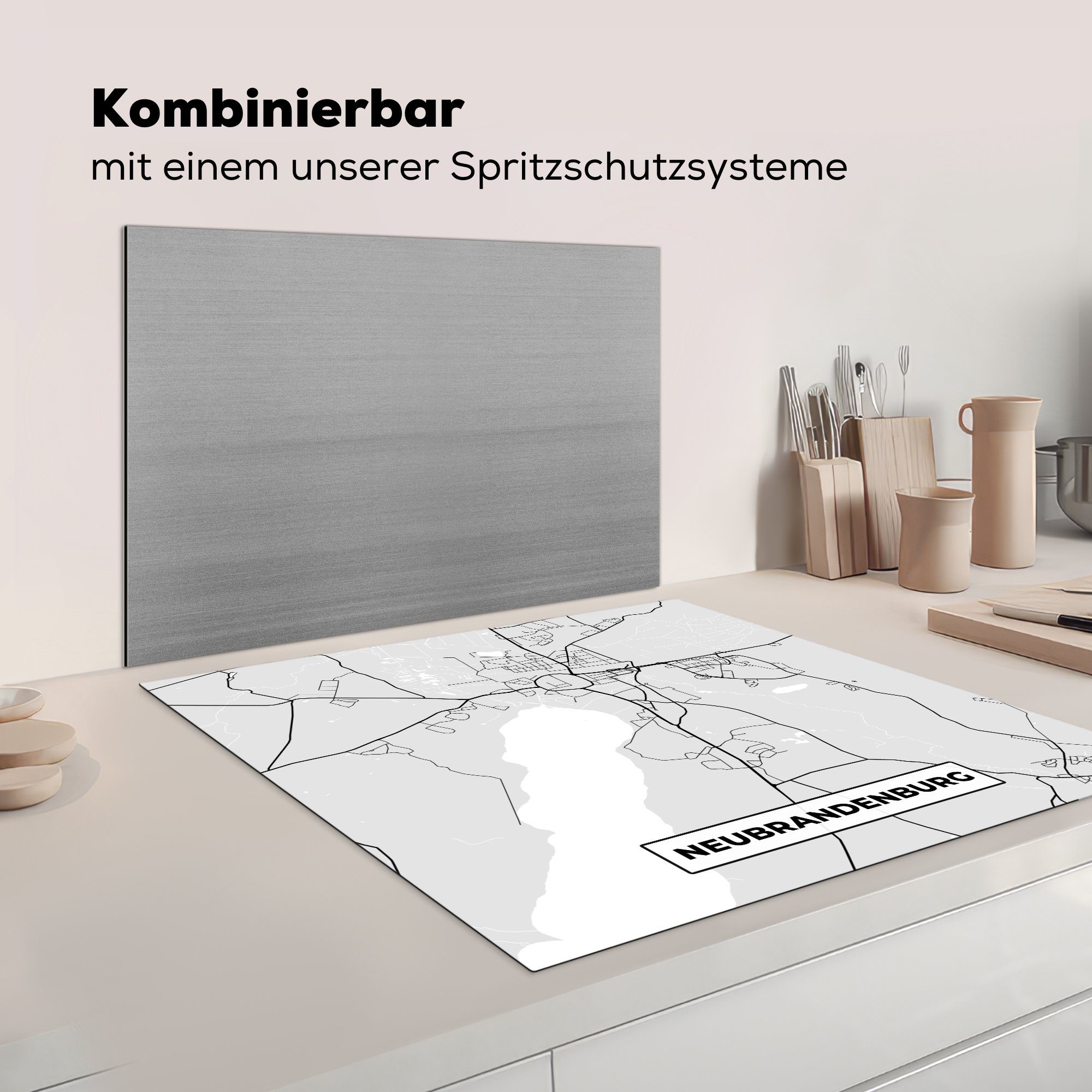78x78 - Ceranfeldabdeckung, Deutschland Herdblende-/Abdeckplatte Arbeitsplatte MuchoWow Vinyl, Stadtplan für küche (1 tlg), - cm, Karte Neurandenburg, -