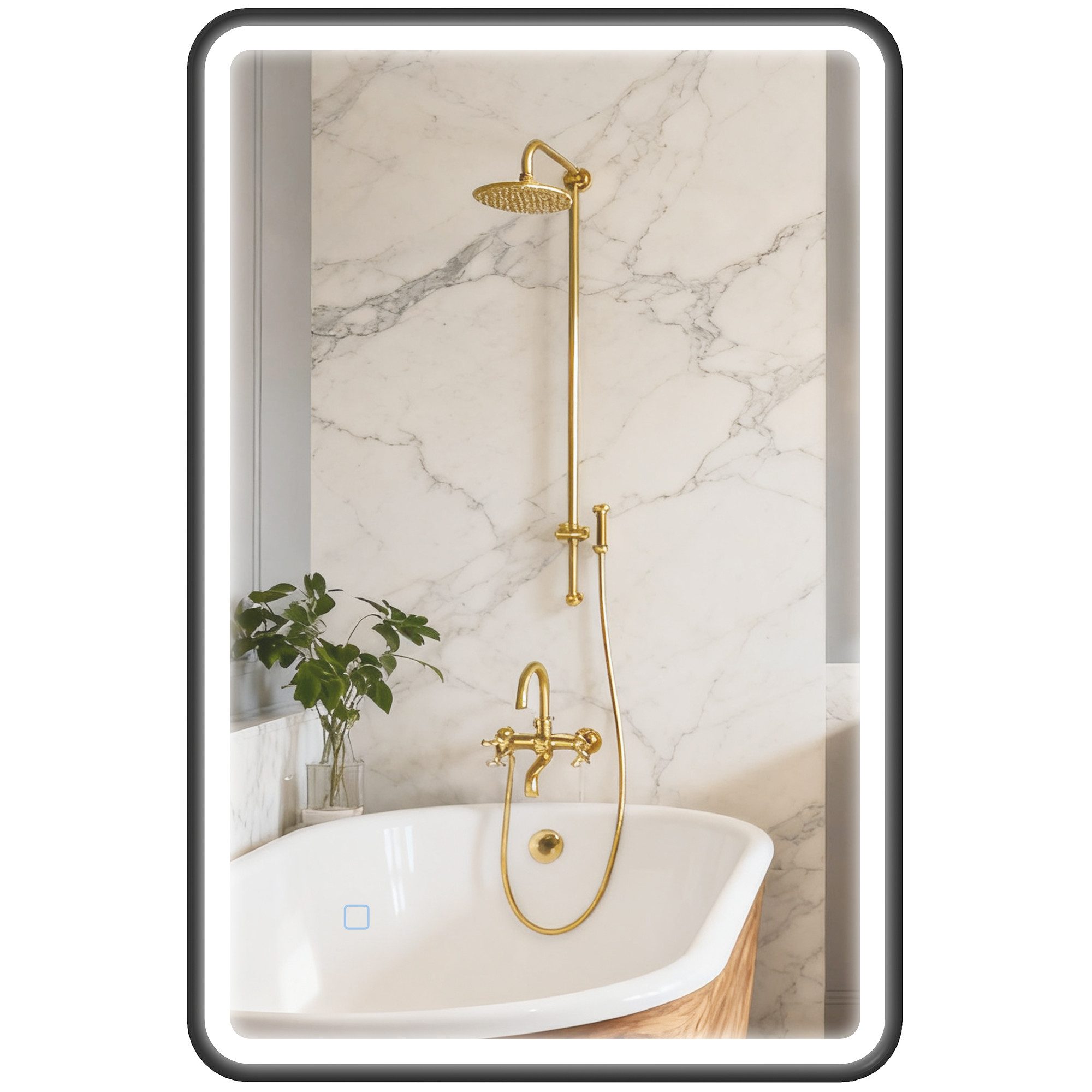 HOMCOM Badspiegel LED Spiegel Badezimmerspiegel mit Touchschalter, Memory-Funktion (Beschlagfrei Wandspiegel, 1-St., dimmbar LED Spiegel), für Badezimmer, Schwa – Bild 2 von 5