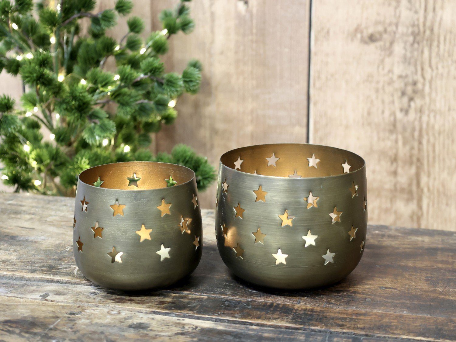2 Chic Teelichthalter Sternen (2 mit St) Set antique Antique von Windlicht messing