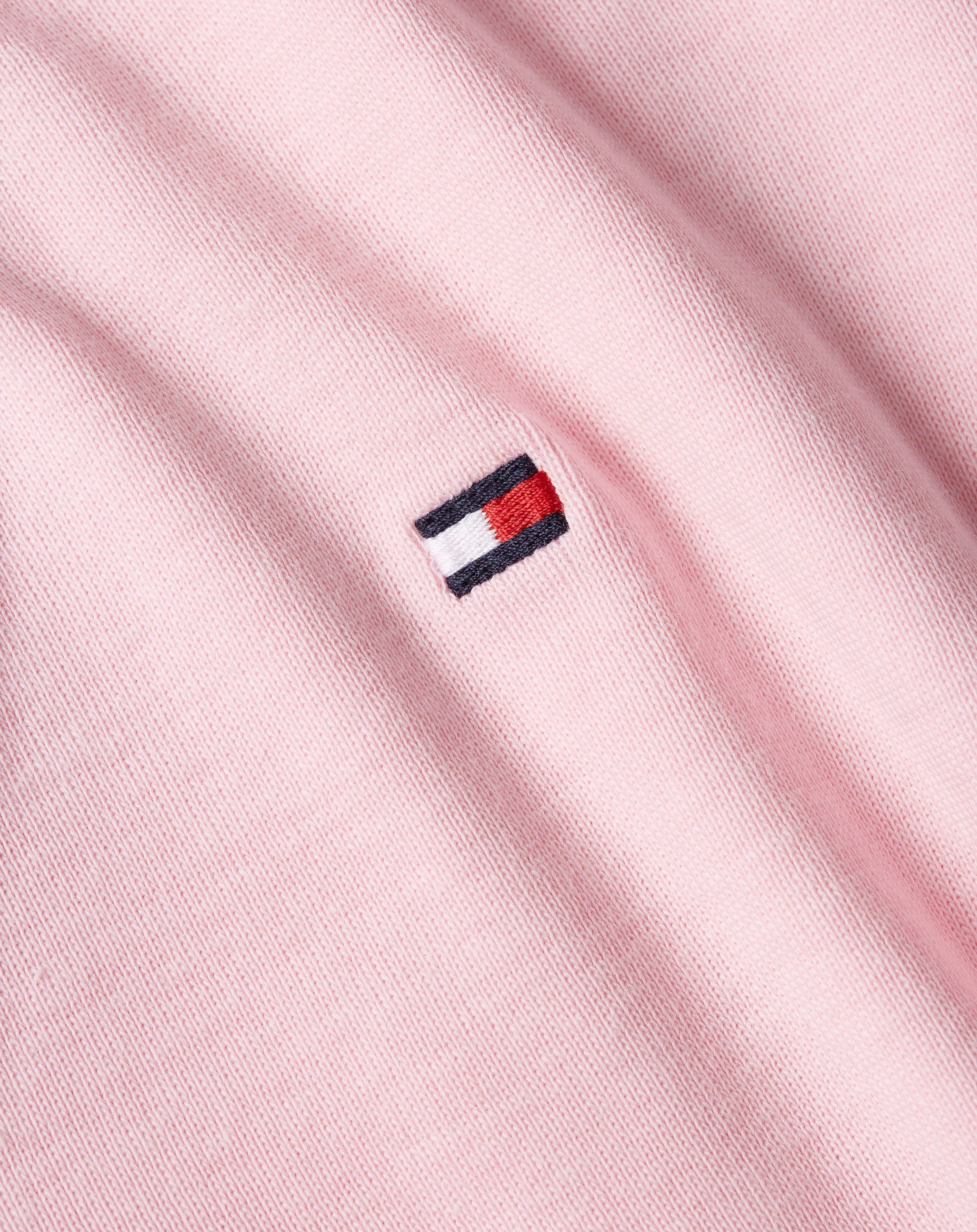 Logostickerei V-NECK SS mit Hilfiger RIB Pink Tommy Pastel dezenter SLIM CODY T-Shirt