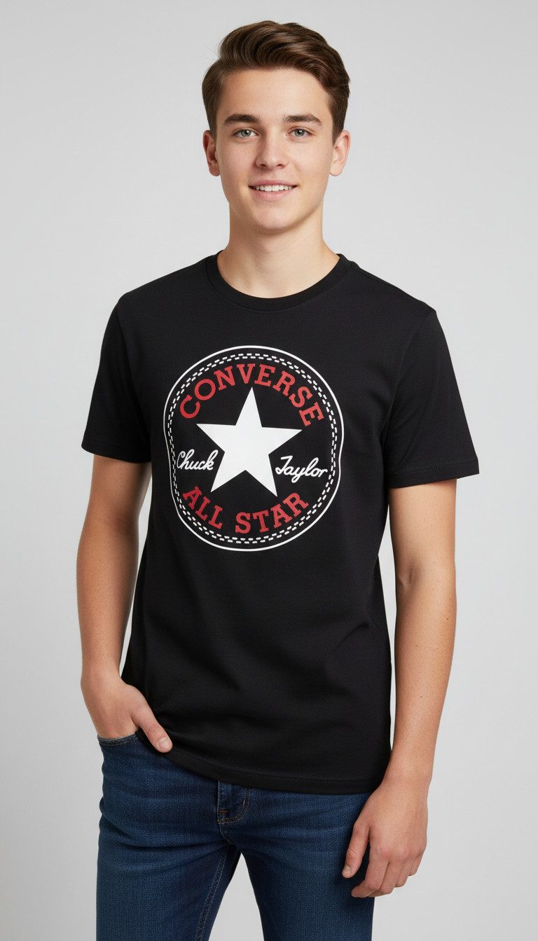 Converse Kurzarmshirt für Kinder Kurzarm, sportlicher Stil, mit Logodruck, elastisches Material