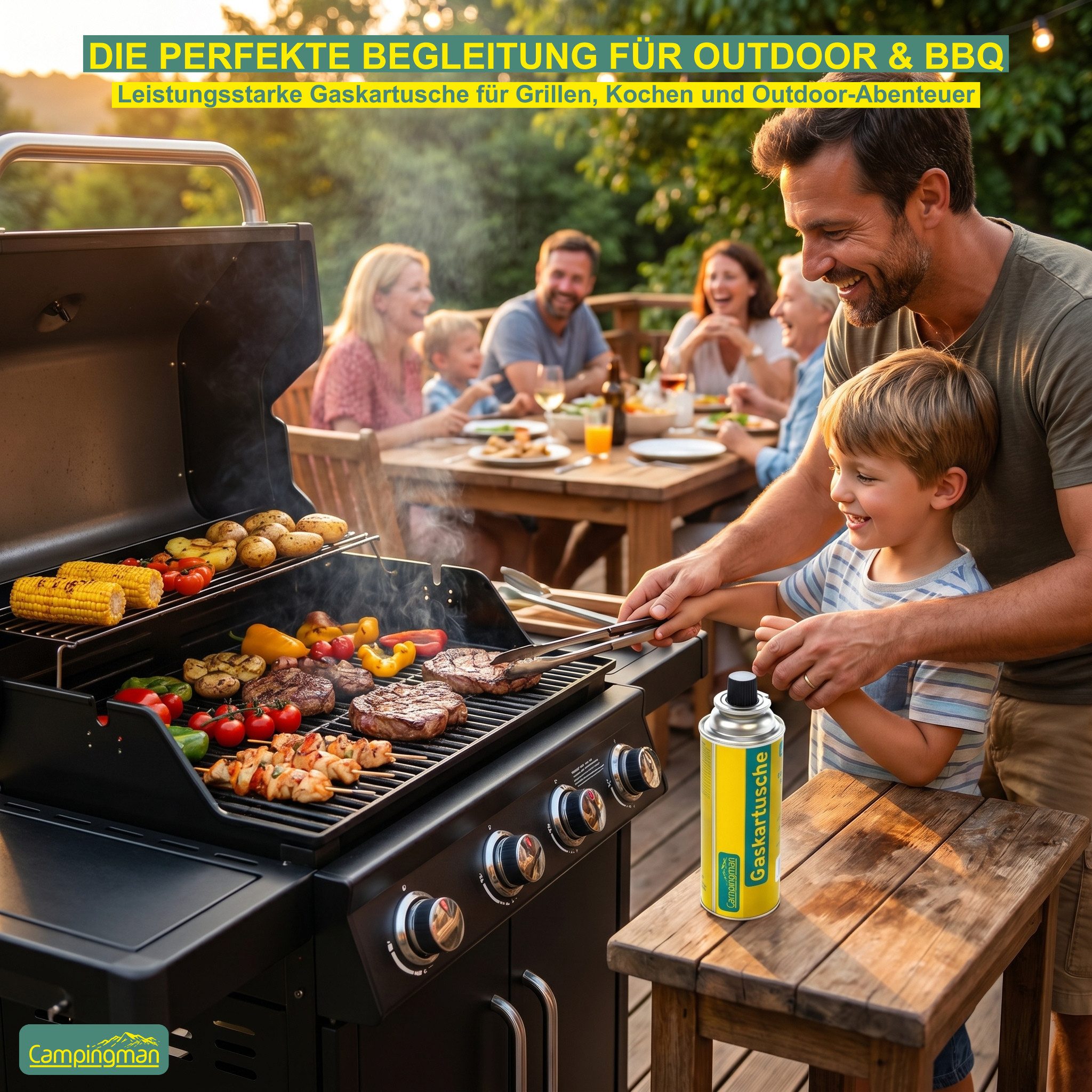 Campingman Gaskartusche Gaskartuschen 227g MSF-1A im –Unkrautbrenner & Gasgeräte, 4 St., Butangas Kartusche mit Ventil für Campingkocher
