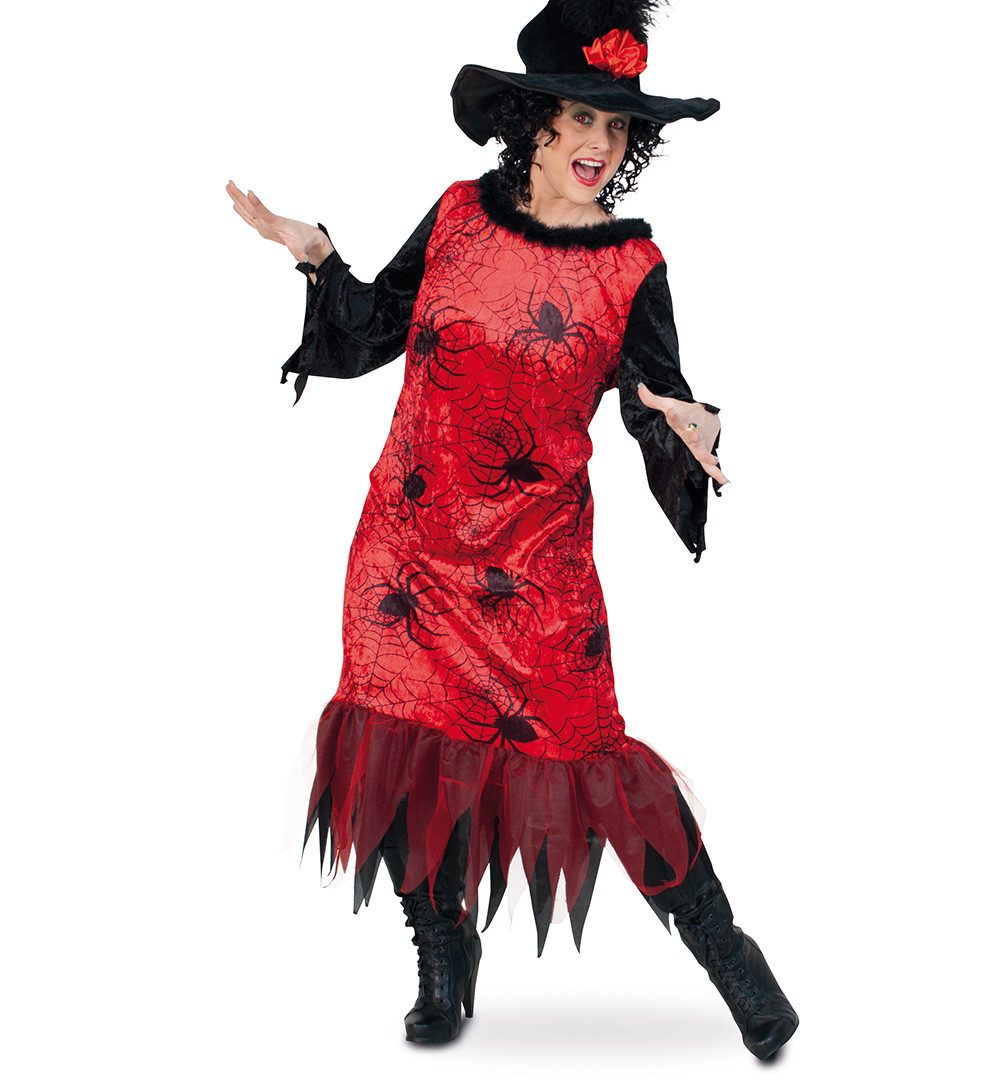 Fries Hexen-Kostüm Rote Spinnen Hexe Hexen Kostüm Kleid Halloween Karneval Fasching Party