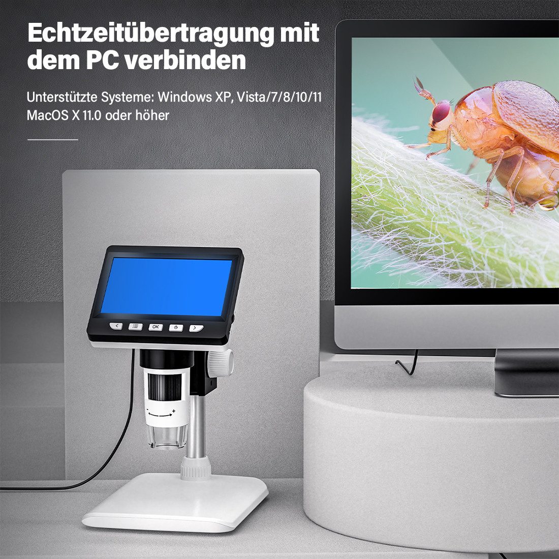 ANYSUN Mikroskop für Kinder 4,3 Zoll 1080P LCD Digitalmikroskop (50x-1000x, Kindermikroskop IPS-Display USB Mikroskope mit LED Licht, PC-Ansicht) – Bild 4 von 5