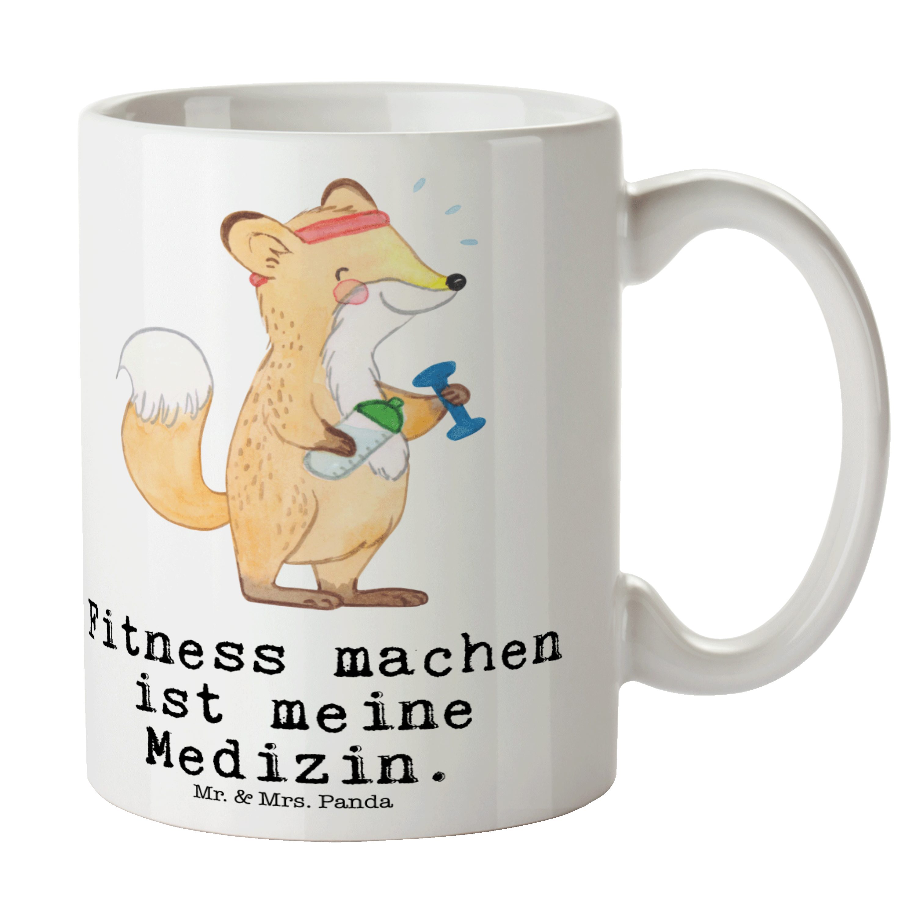 Mr. & Mrs. Panda Tasse Fuchs Fitness Medizin - Weiß - Geschenk, Tasse Motive, Büro Tasse, Ka, Keramik