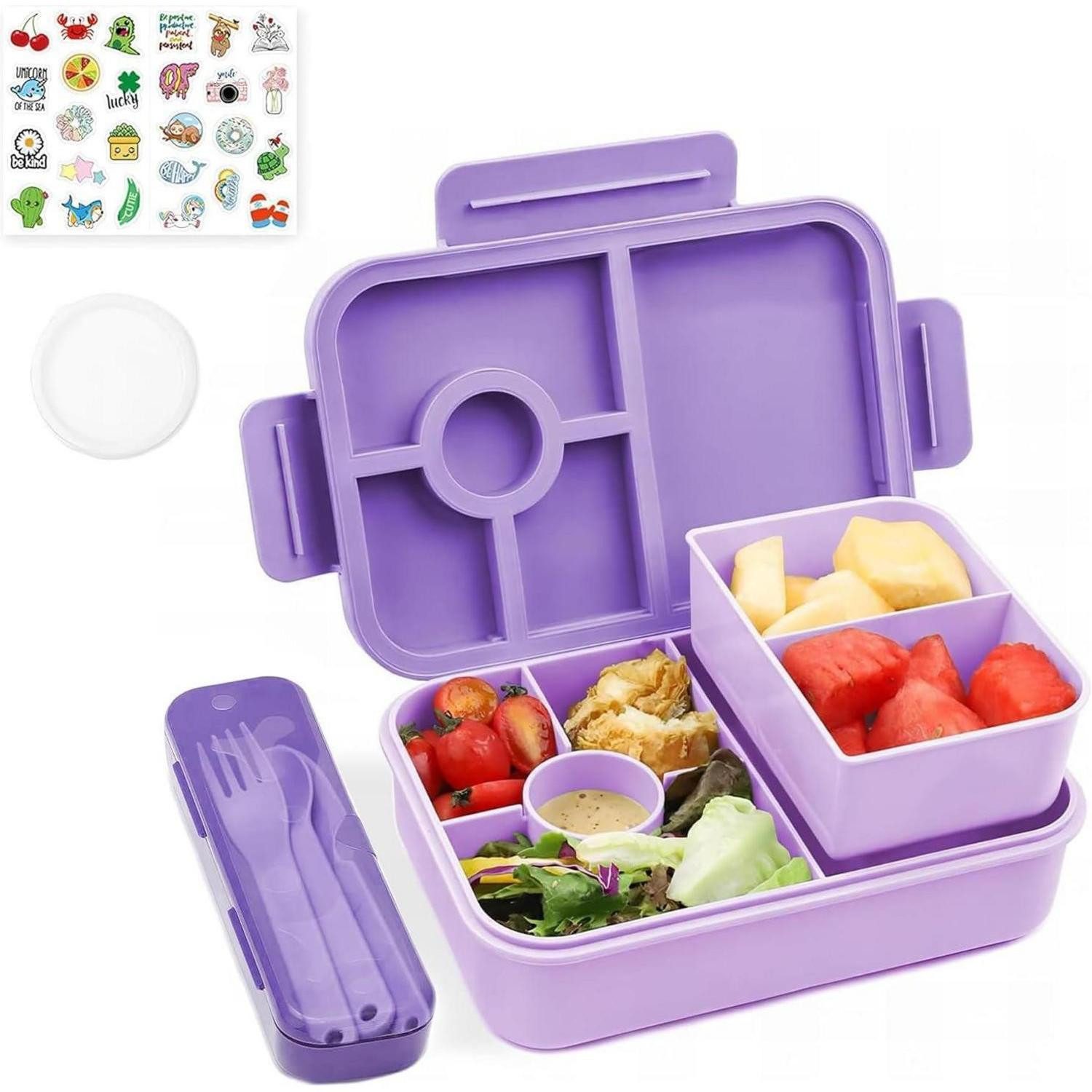 LuxusKollektion Lunchbox Brotdose Kinder 1300ml 5 Fächer auslaufsicher Bento Box Lila, Kunststoff