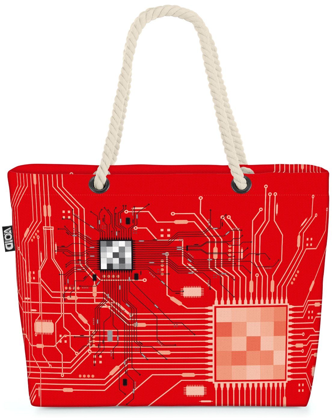 VOID Strandtasche (1-tlg), CPU Computer Chip Sheldon Gamer Platine pc prozessor Cyborg rot | Strandtaschen