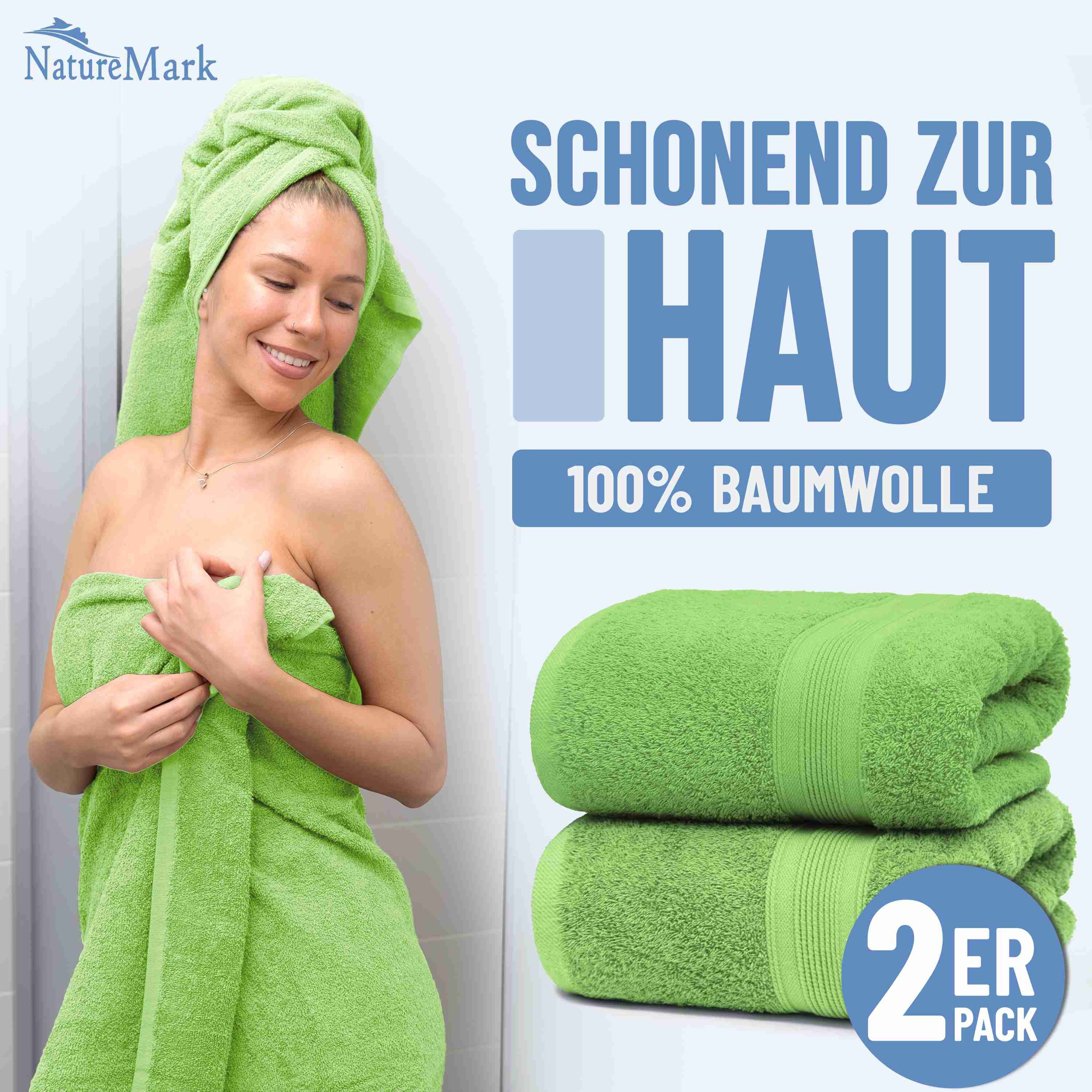 NatureMark Badetuch 2er-Set Frottier Badetücher 100x150cm, 100% Baumwolle (2-St), Premium Qualität, BADETUCH, Bade-Handtuch, 100x150cm