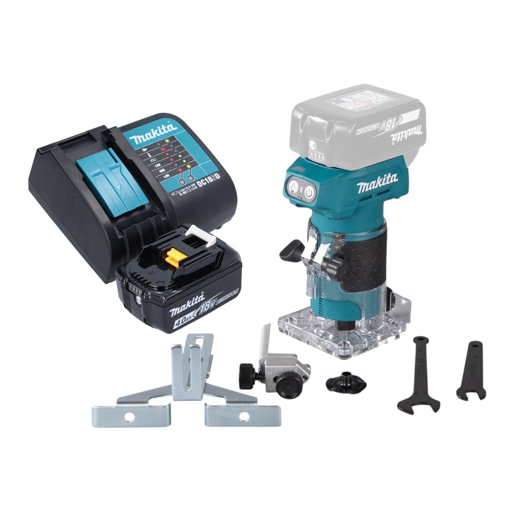 Makita Oberfräse DRT 52 SM1 Akku Kantenfräse 18 V 6 mm Brushless + 1x Akku 4,0 Ah