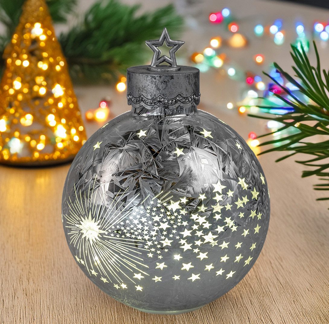 formano Dekofigur Deko-Kugel Silber-Frosty 32cm LED Licht Timer Beleuchtete günstig online kaufen