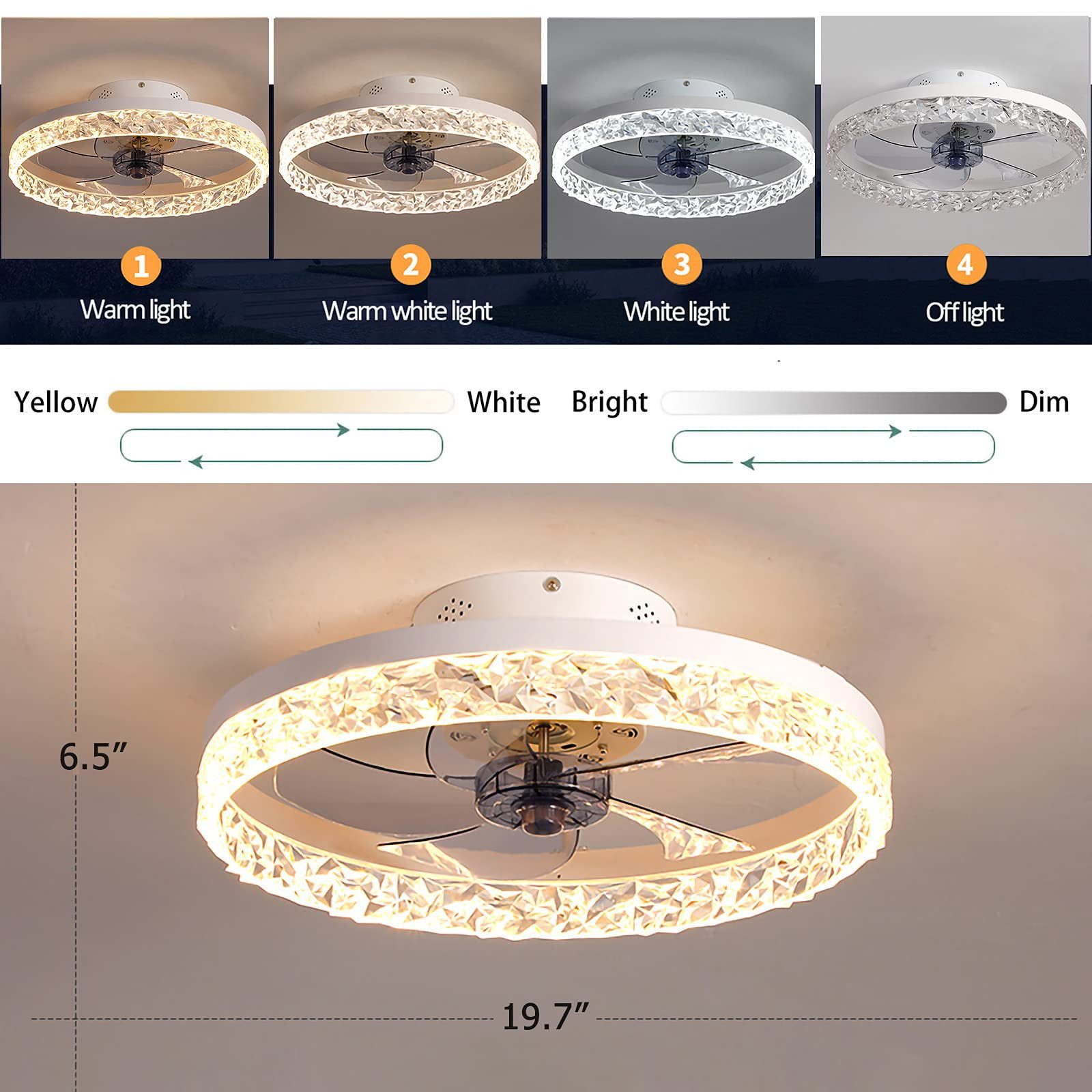 JDONG Deckenventilator mit Beleuchtung, dimmbarer LED-Ventilator günstig online kaufen