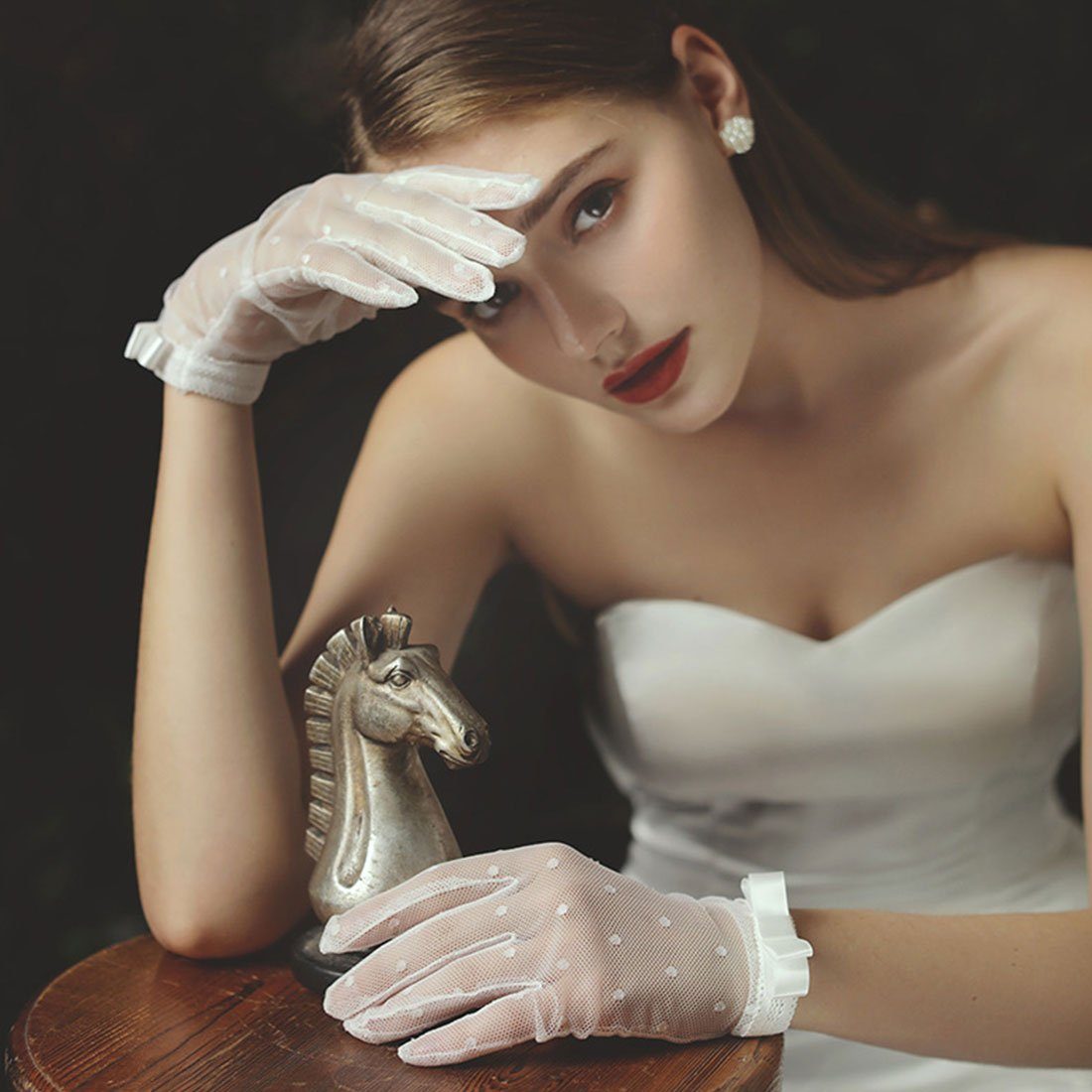 die Hochzeit, Satin-Handschuhe Abendhandschuhe für DÖRÖY Stretch-Handschuhe mit Schleife Weiß
