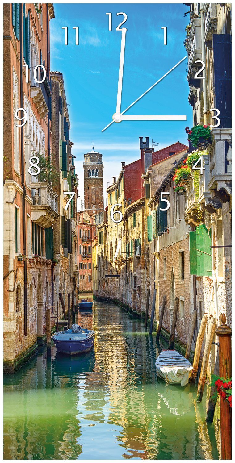 Wallario Wanduhr Urlaub in Venedig Kanal zwischen bunten Häusern (Uhr aus Acryl)