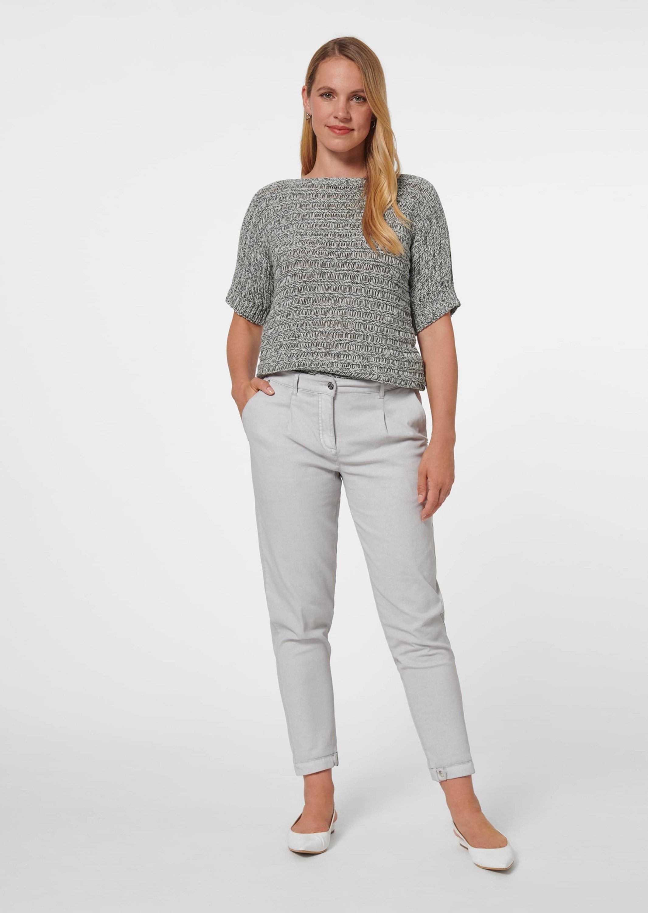 Strickpullover Kurzarm Ajourpullover, Baumwollmix