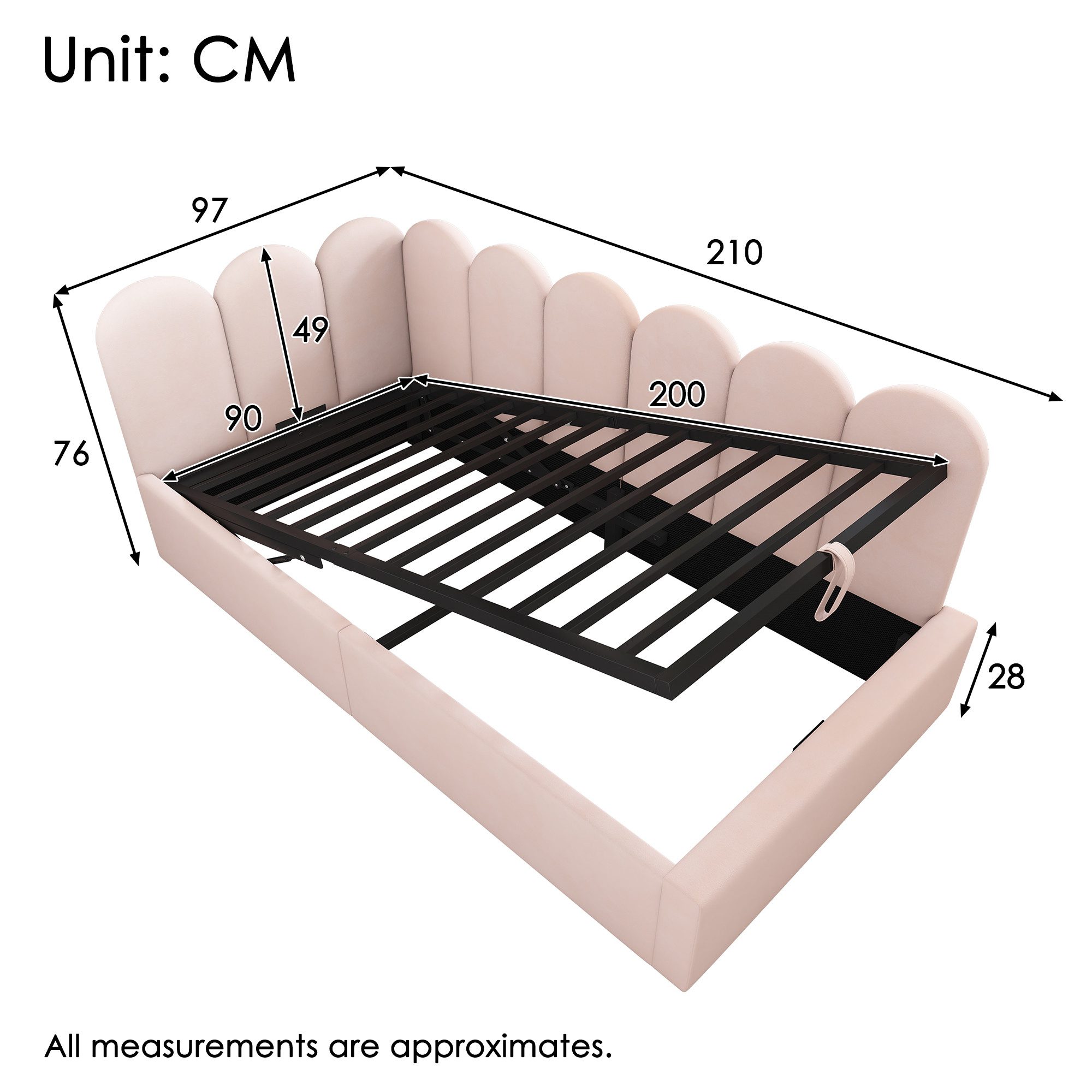 i@home Daybett mit Stauraum, Samt, Polsterbett Daybett 90×200 cm, Rosa/Beig günstig online kaufen