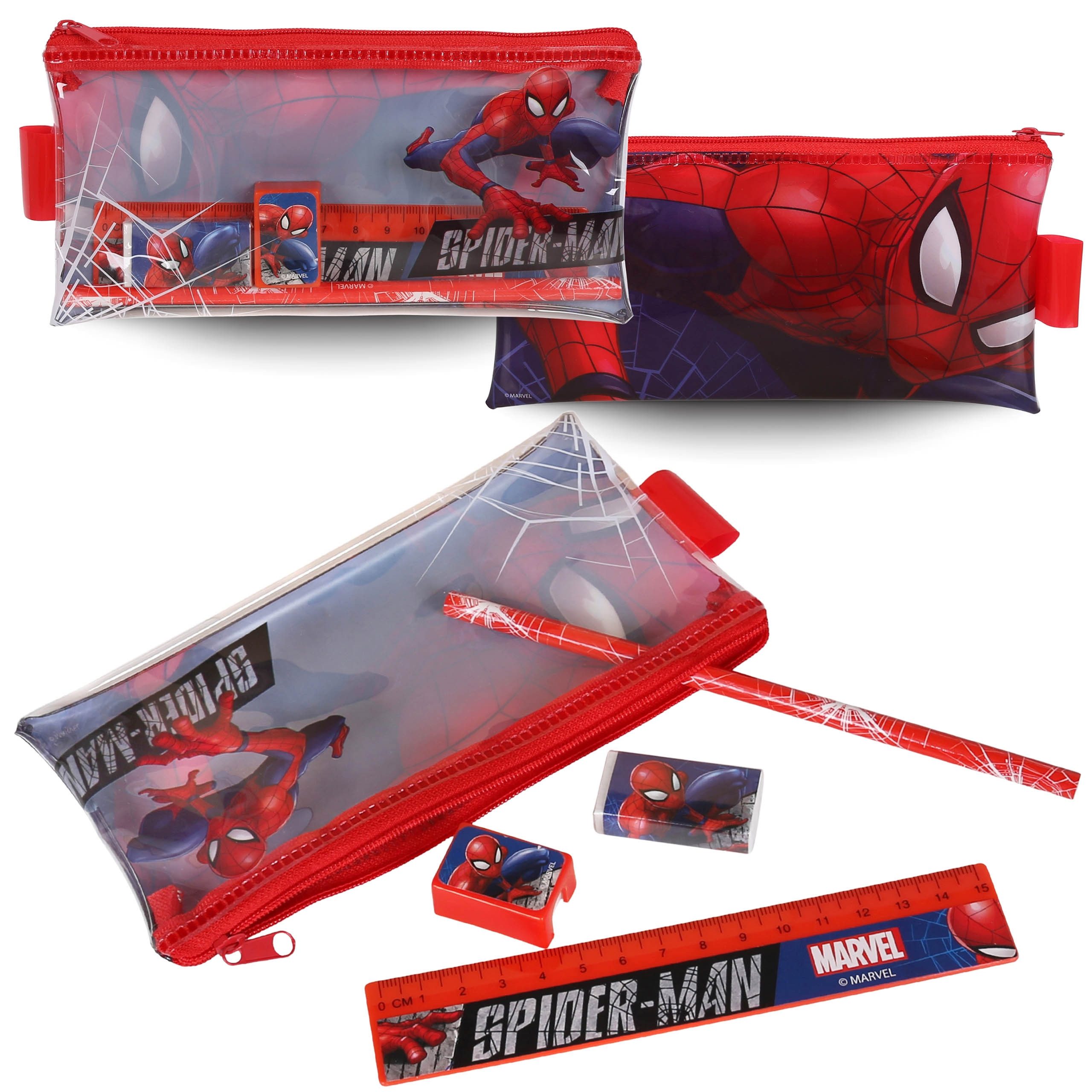 MARVEL Federmäppchen MARVEL Spider-Man Federmäppchen mit Inhalt, transparent, Schulset