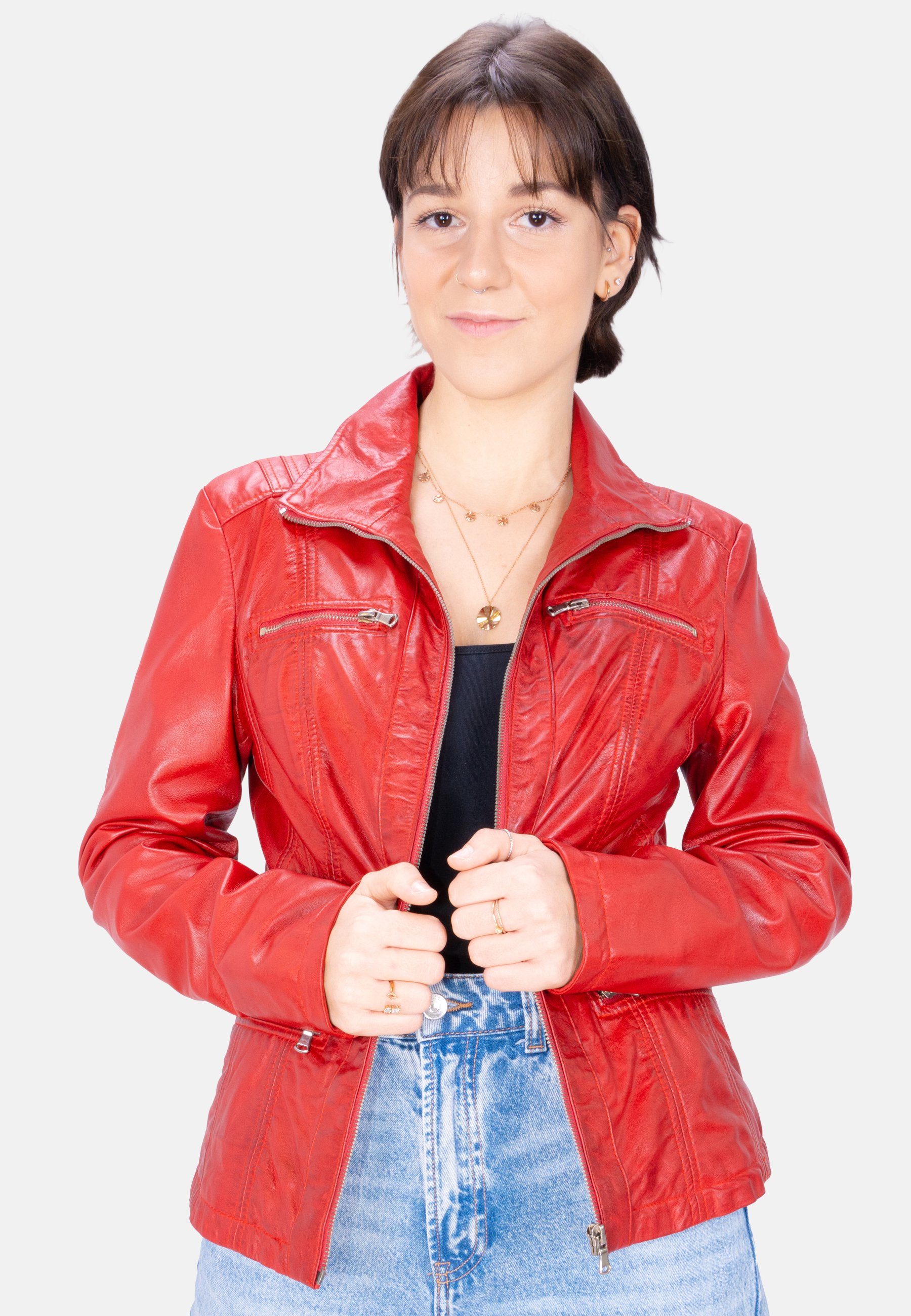 Clara Lolus Lederjacke Rot Leder Klassisch aus weichem Damen elegante Lammnappa Lederjacke