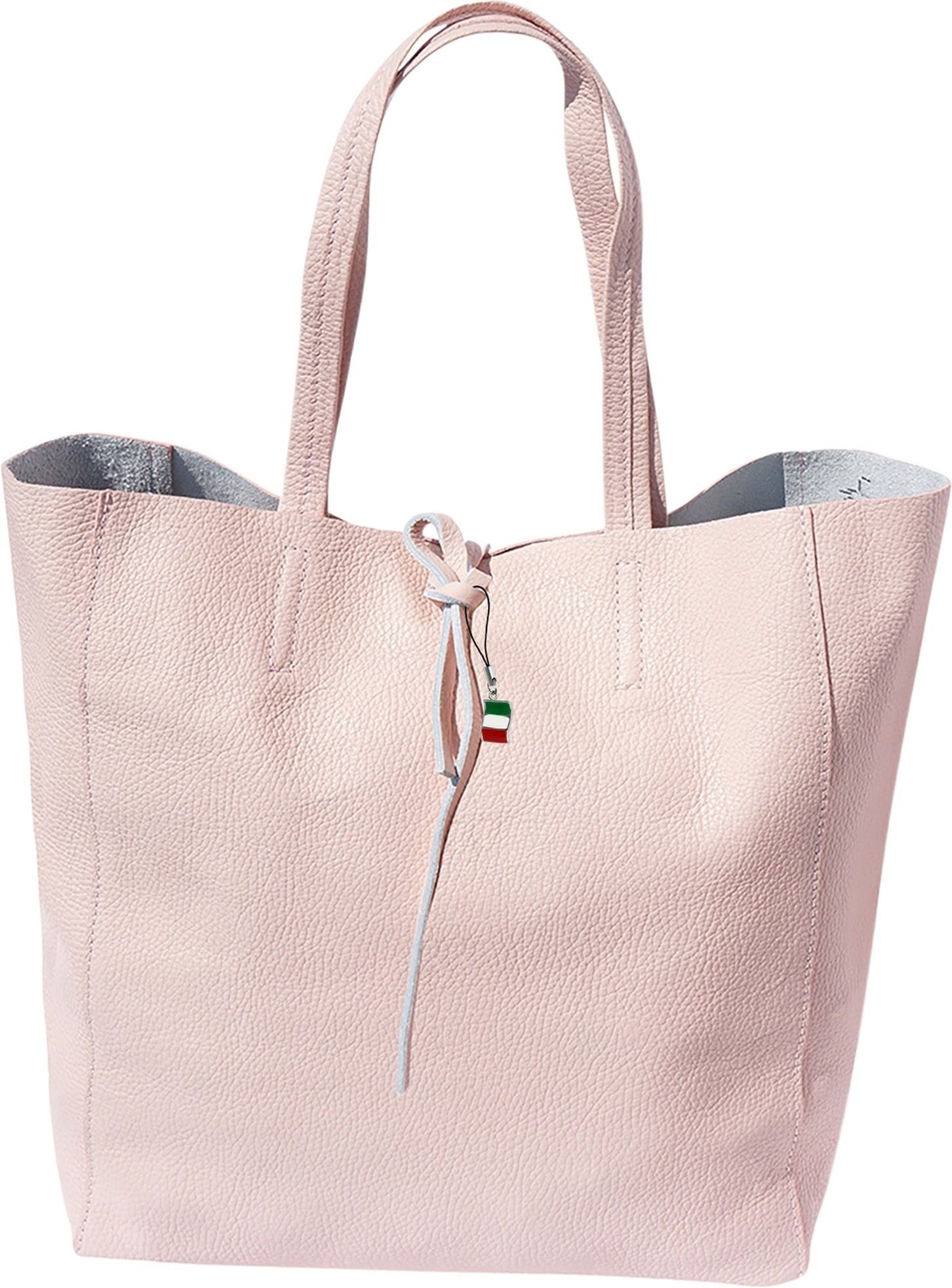 FLORENCE Shopper Florence Echtleder Schultertasche beige (Shopper, Schultertasche), Damen Tasche Echtleder, Rindsleder rosa, Made-In Italy