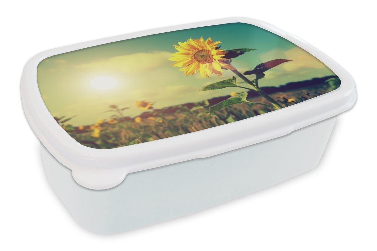 MuchoWow Lunchbox Sonnenblume - Sonne - Frühling, Kunststoff, (2-tlg), Brotbox für Kinder und Erwachsene, Brotdose, für Jungs und Mädchen weiß