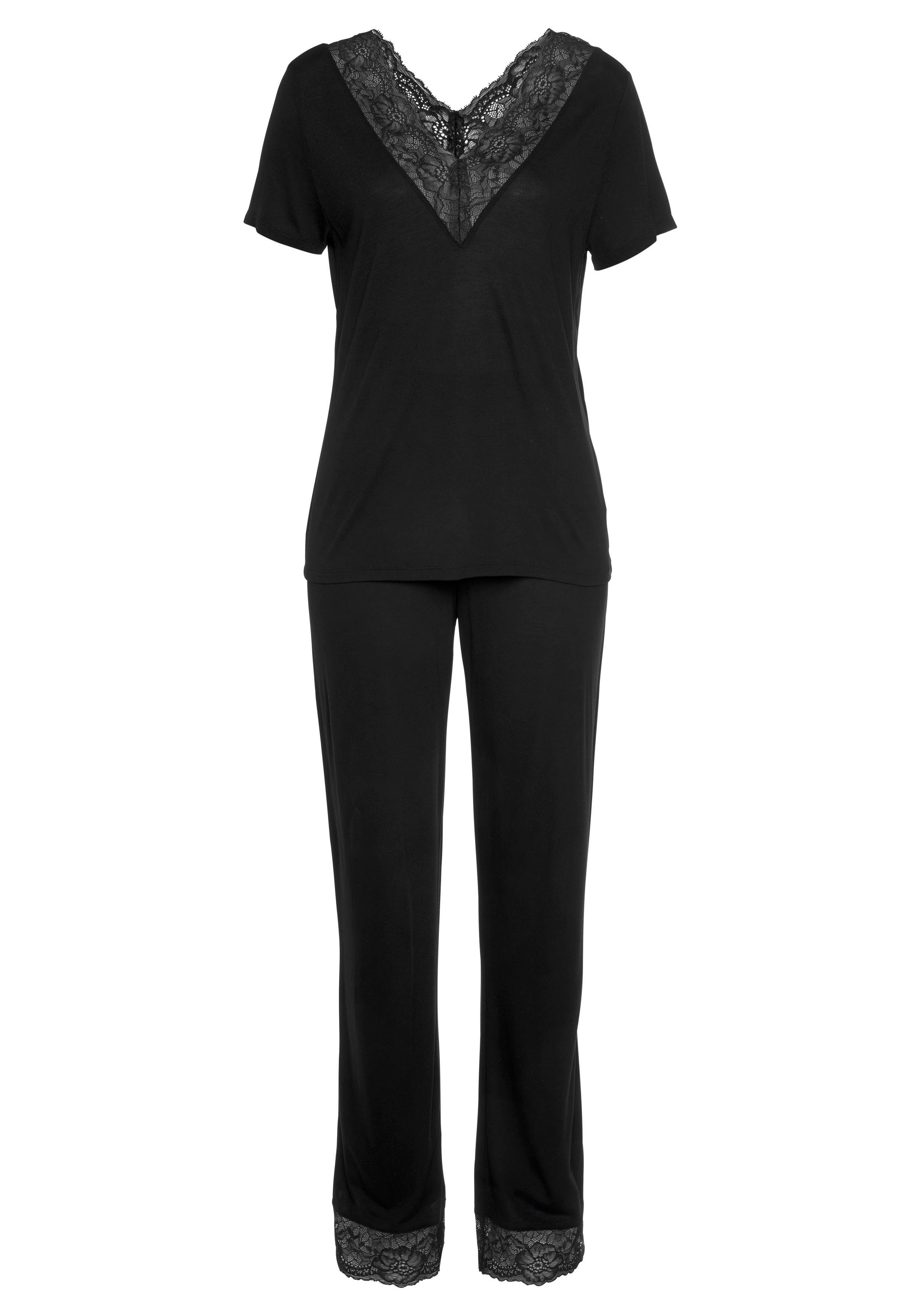 LASCANA Pyjama (2 tlg) mit Spitzeneinsätzen günstig online kaufen