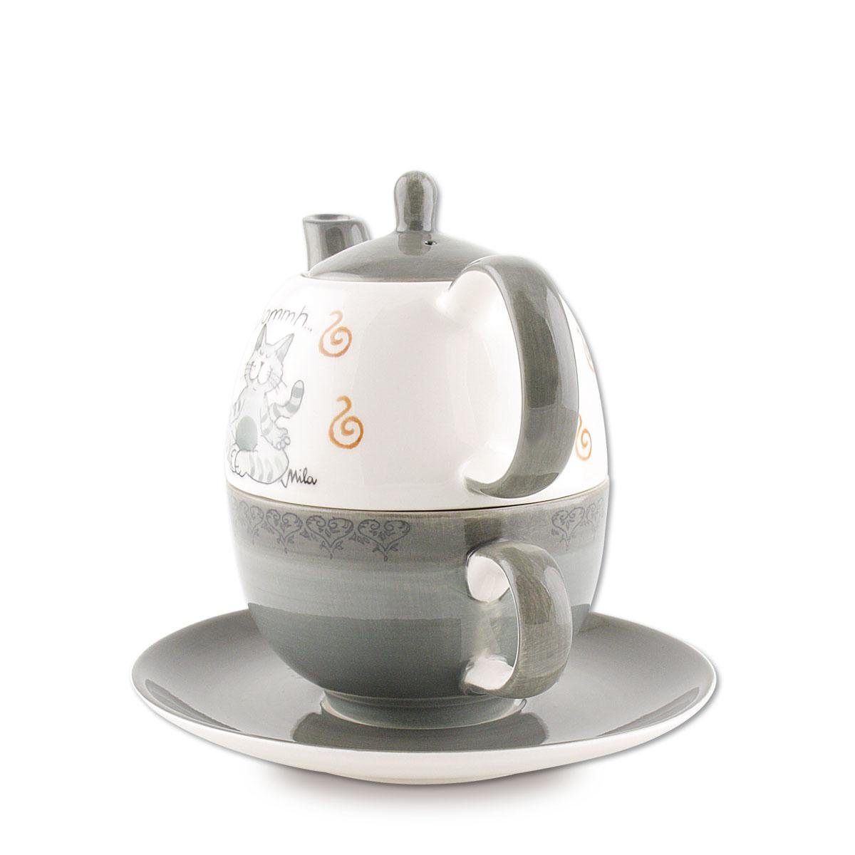 Mila Teekanne Mila Keramik Tee-Set Oommh Katze Pure, 0,4 l, (Set, Tee-Set)