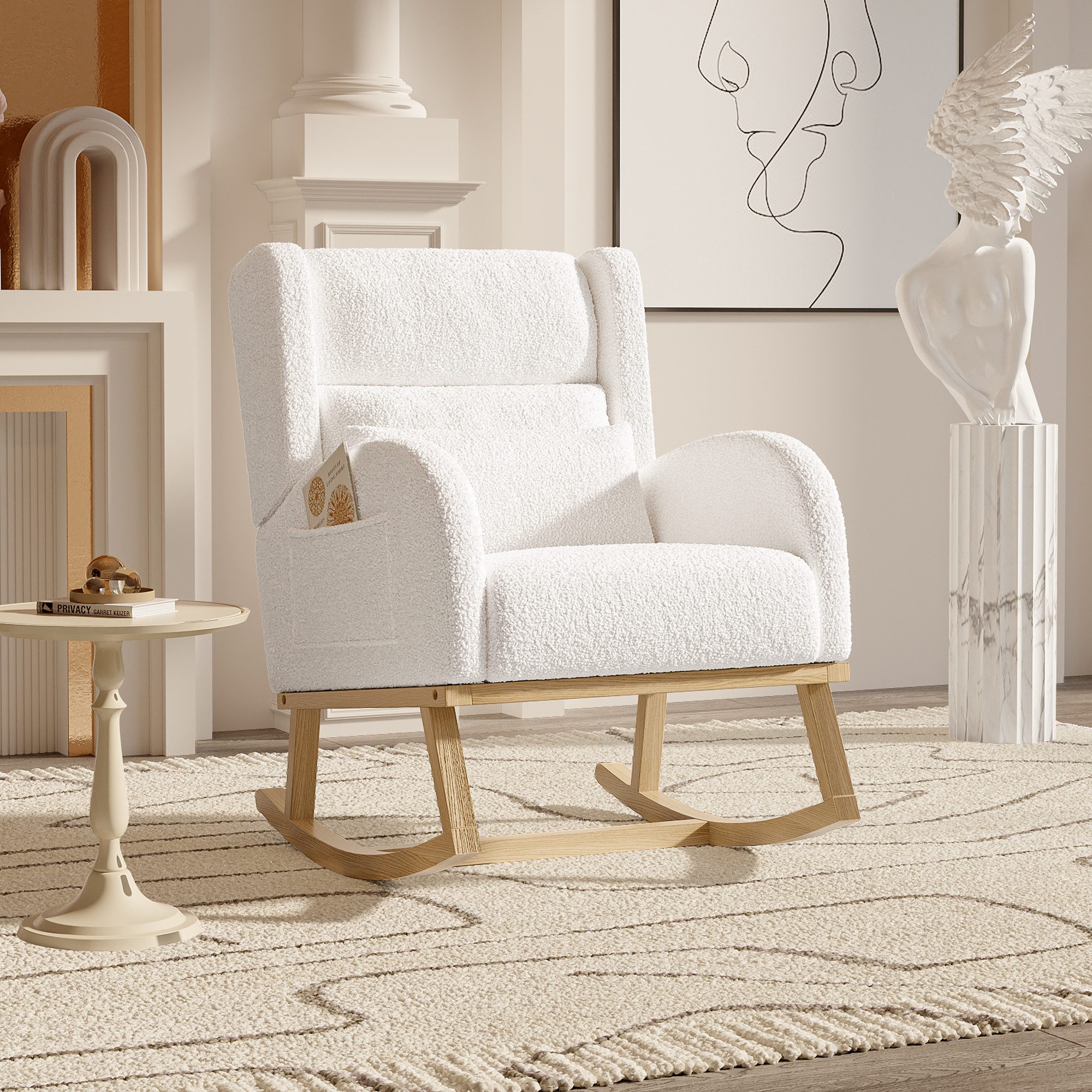 Simurq Schaukelsessel Schaukelstuhl Stillsessel Relaxsessel Schwingsessel mit Lendenkissen (1-St., Relaxsessel mit Stauraum und Kissen), Mit Kissen,Ergonomischer