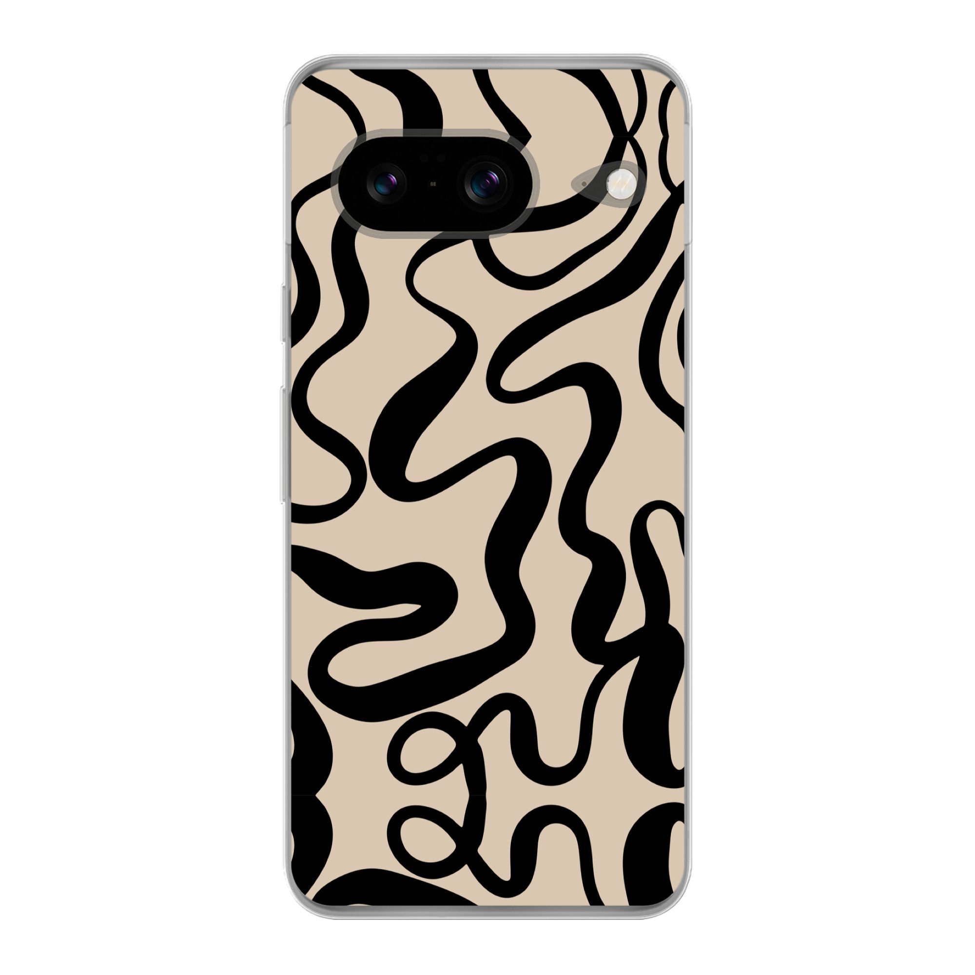 MuchoWow Handyhülle für Google Pixel 8 Linien - Schwarz - Beige - Abstrakt - Minimalistisc, Handy Case, Silikon, Bumper Case Dünn