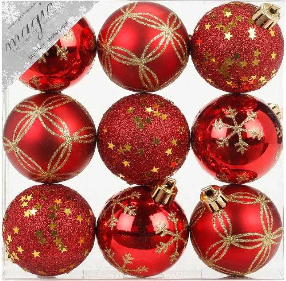 Weihnachtsbaumkugel Inge-Glas Weihnachtskugeln Rot, Ø 6 cm, 9 Stück