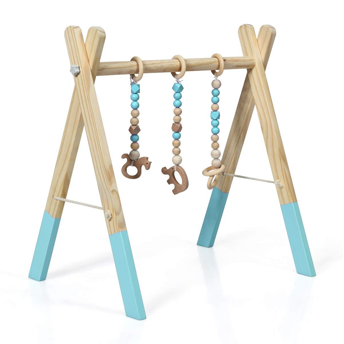 COSTWAY Baby Gym Spielbogen, mit 3 Kinderspielzeugen, klappbar, aus Holz