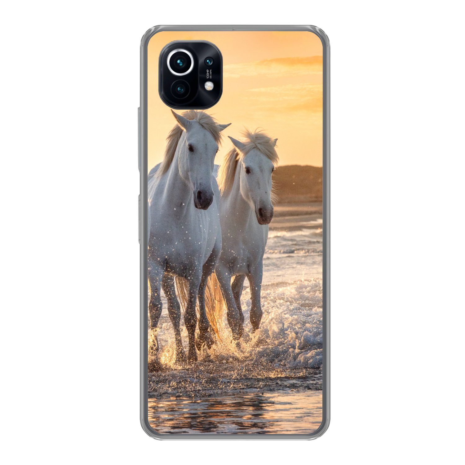 MuchoWow Handyhülle für Xiaomi Mi 11 Pferde - Wasser - Strand - Tiere, Phone Case, Silikon, Schutzhülle Dünn