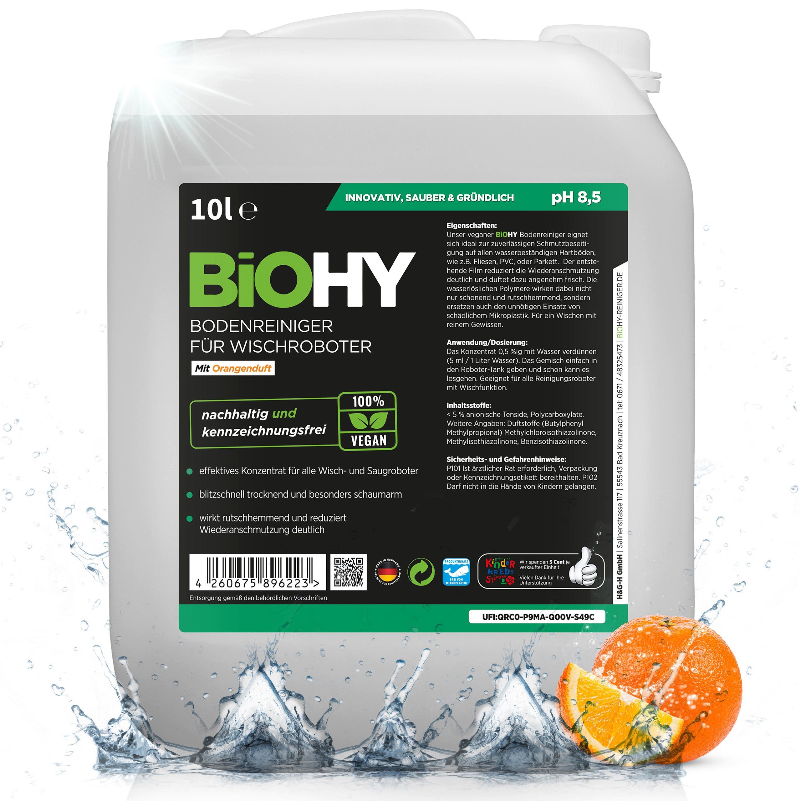 BiOHY Bodenreiniger für Wischroboter 1 x 10 Liter Kanister Fussbodenreiniger (1-St)