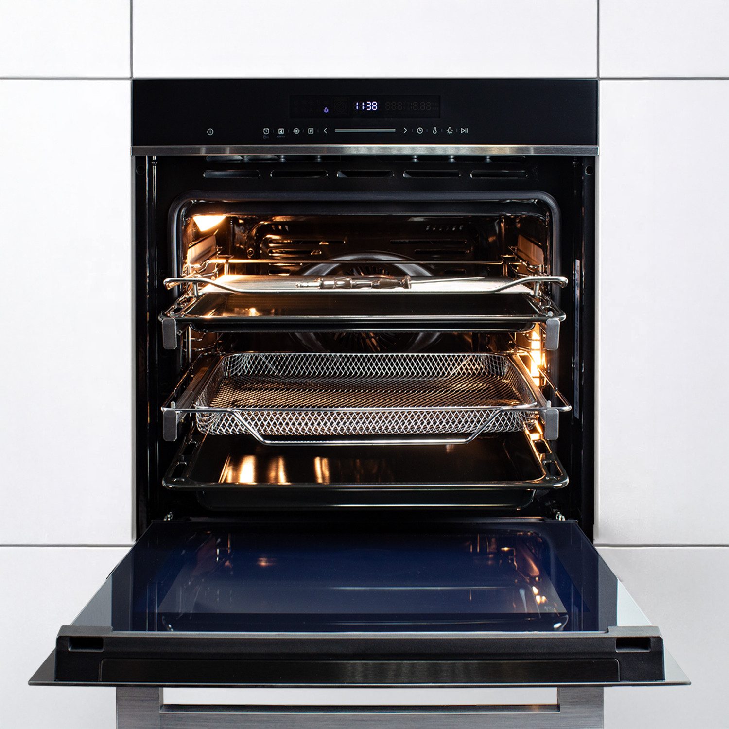 KKT KOLBE Einbaubackofen Airfryer Backofen Elektroherd EB8017ED mit Heißluftfritteuse, mit 2-fach Teleskopauszug, DampfClean, Katalytische Platten, 60cm / Einbaubackofen / Heißluft / Kochmulde / Katalyse-Reinigung