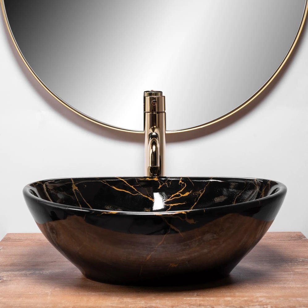 wohnwerk.idee Aufsatzwaschbecken Waschbecken Marmor Schwarz Gold günstig online kaufen